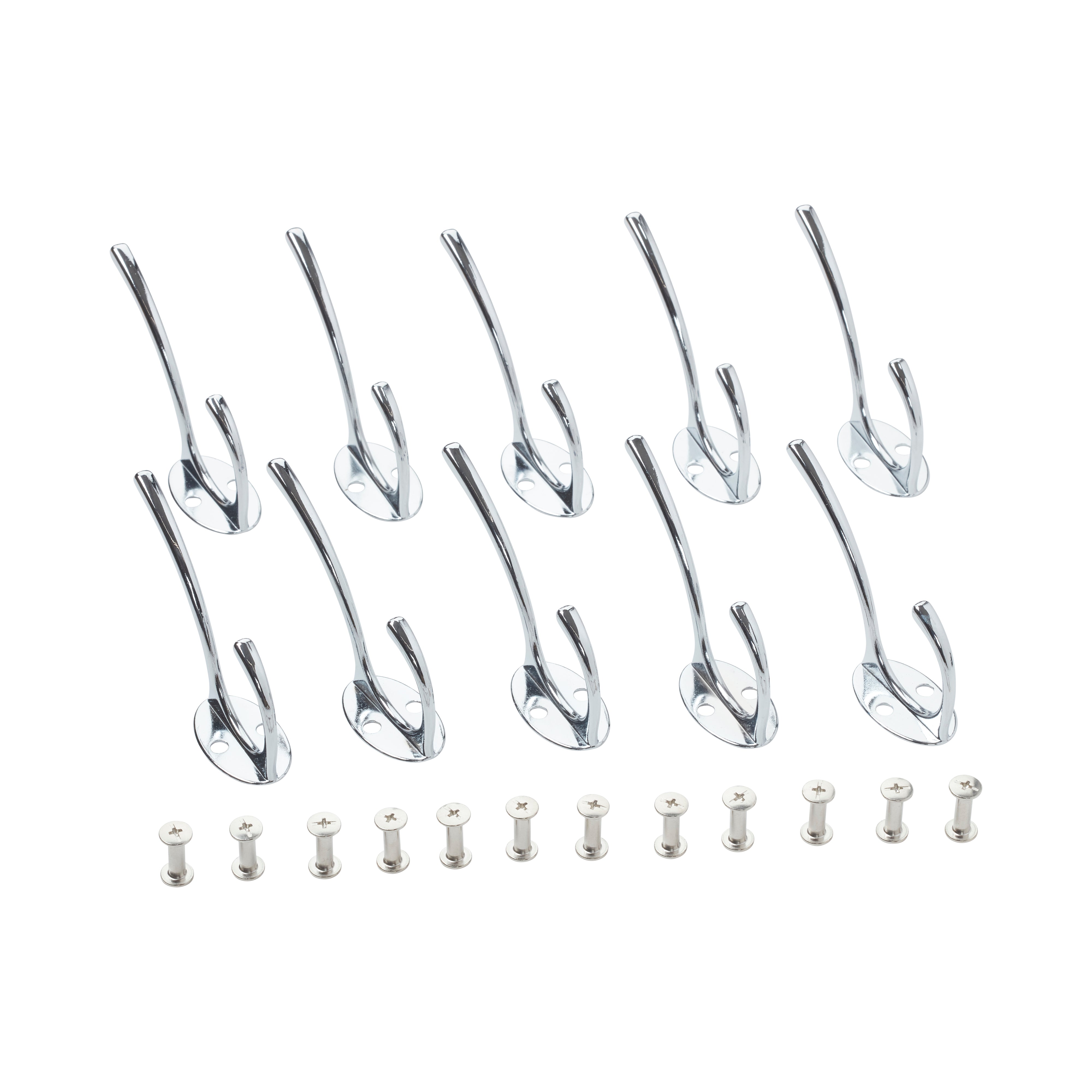 Chrome Coat Locker Hooks 10 Pack w/ 12 Screws