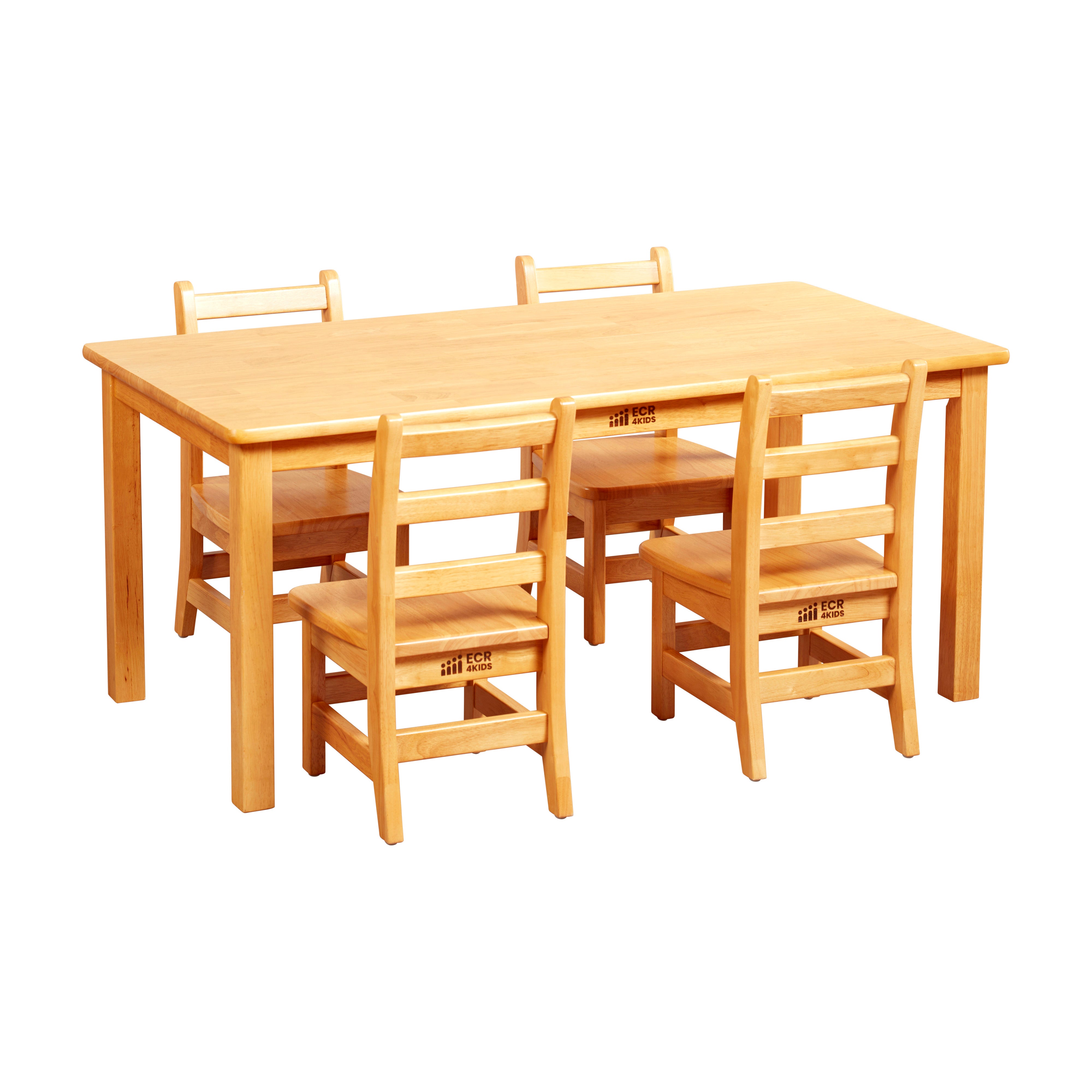 Rectangular Hardwood Table with 20in Legs and Four 10in Chair, Kids Furniture