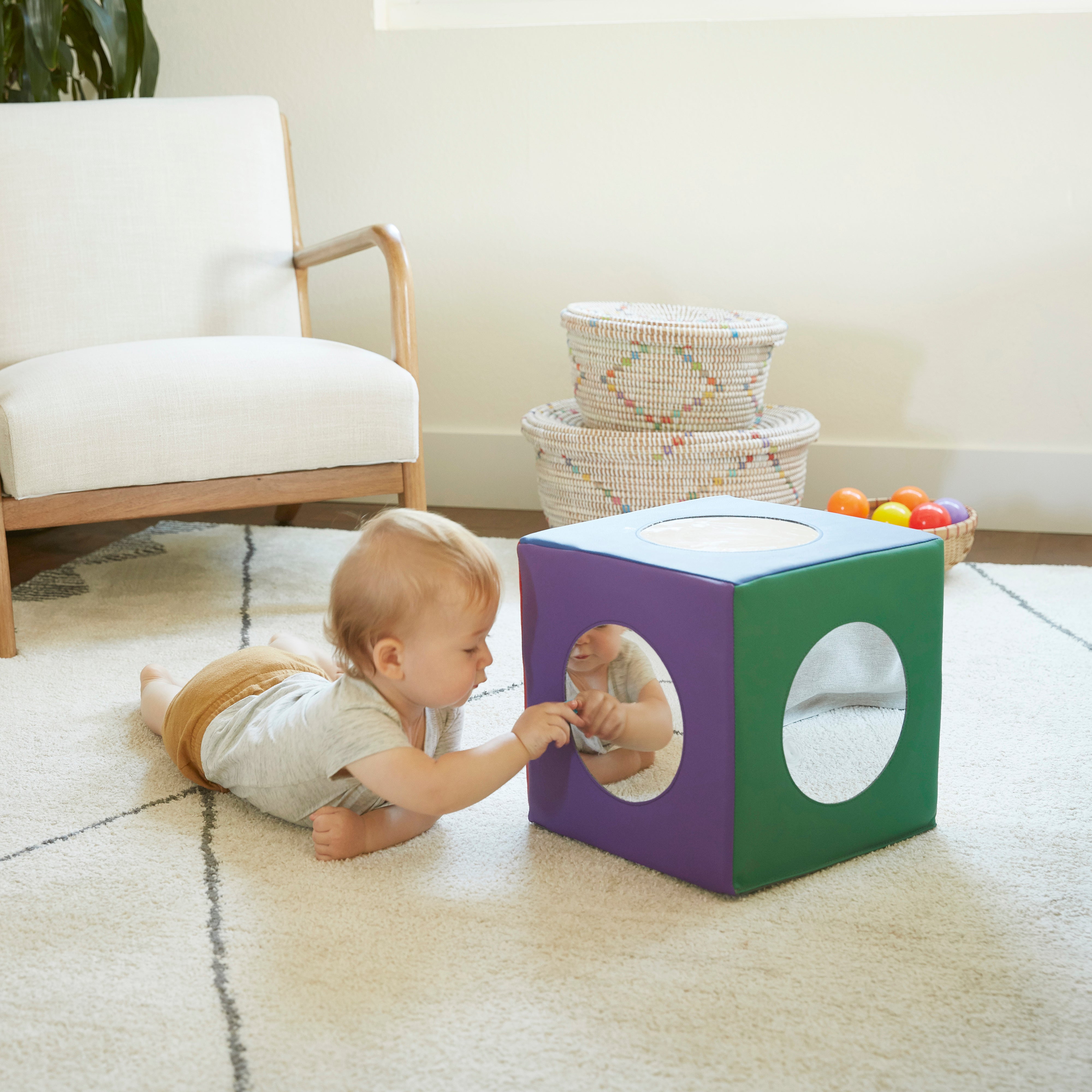 Ecr4kids Mirror Cube Soft Sensory Tummy Time Toy for Infants and Babies Earthtone