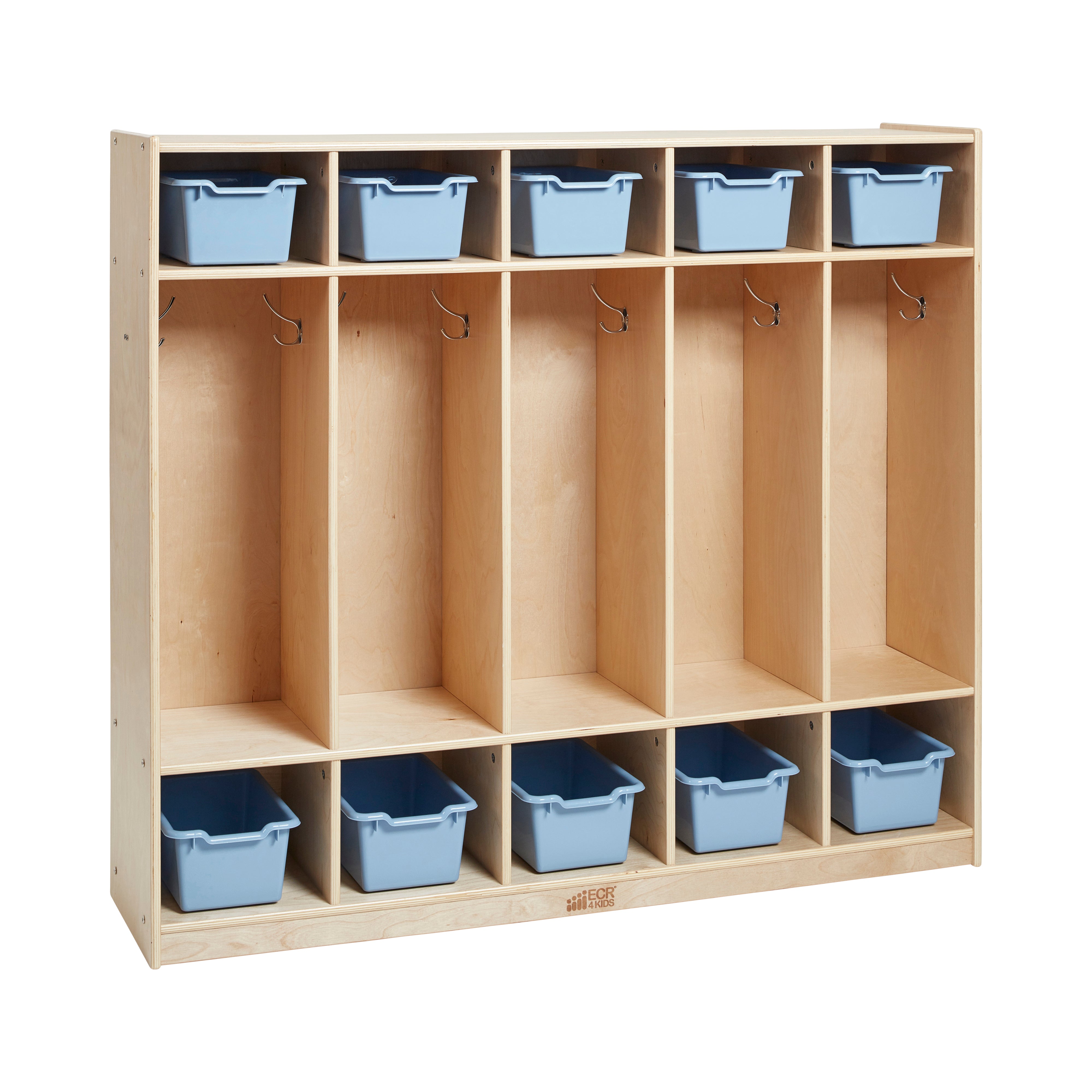 5-Section Coat Locker with 10 Scoop Front Storage Bins, Natural