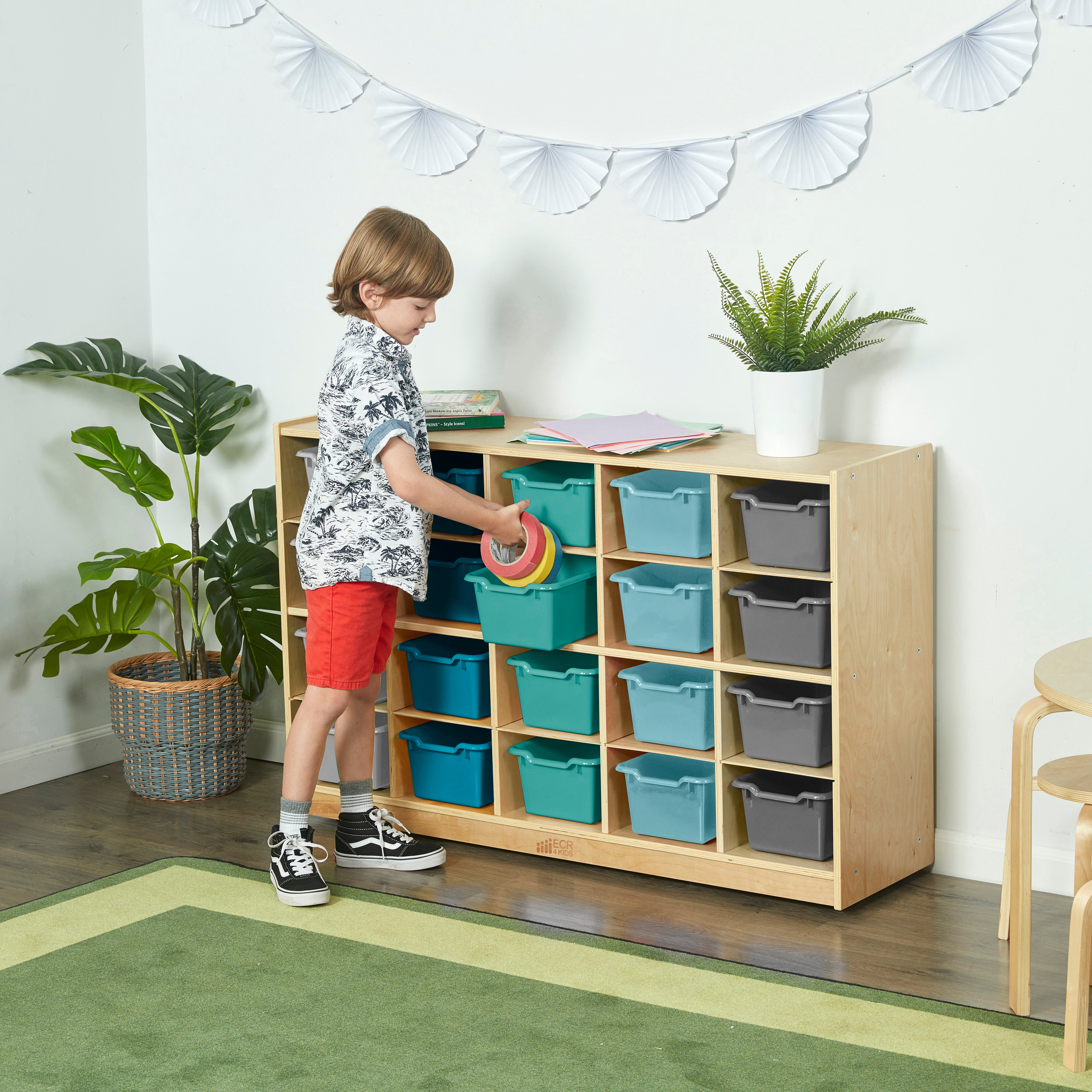 20 Cubby Mobile Tray Cabinet with 20 Scoop Front Storage Bins