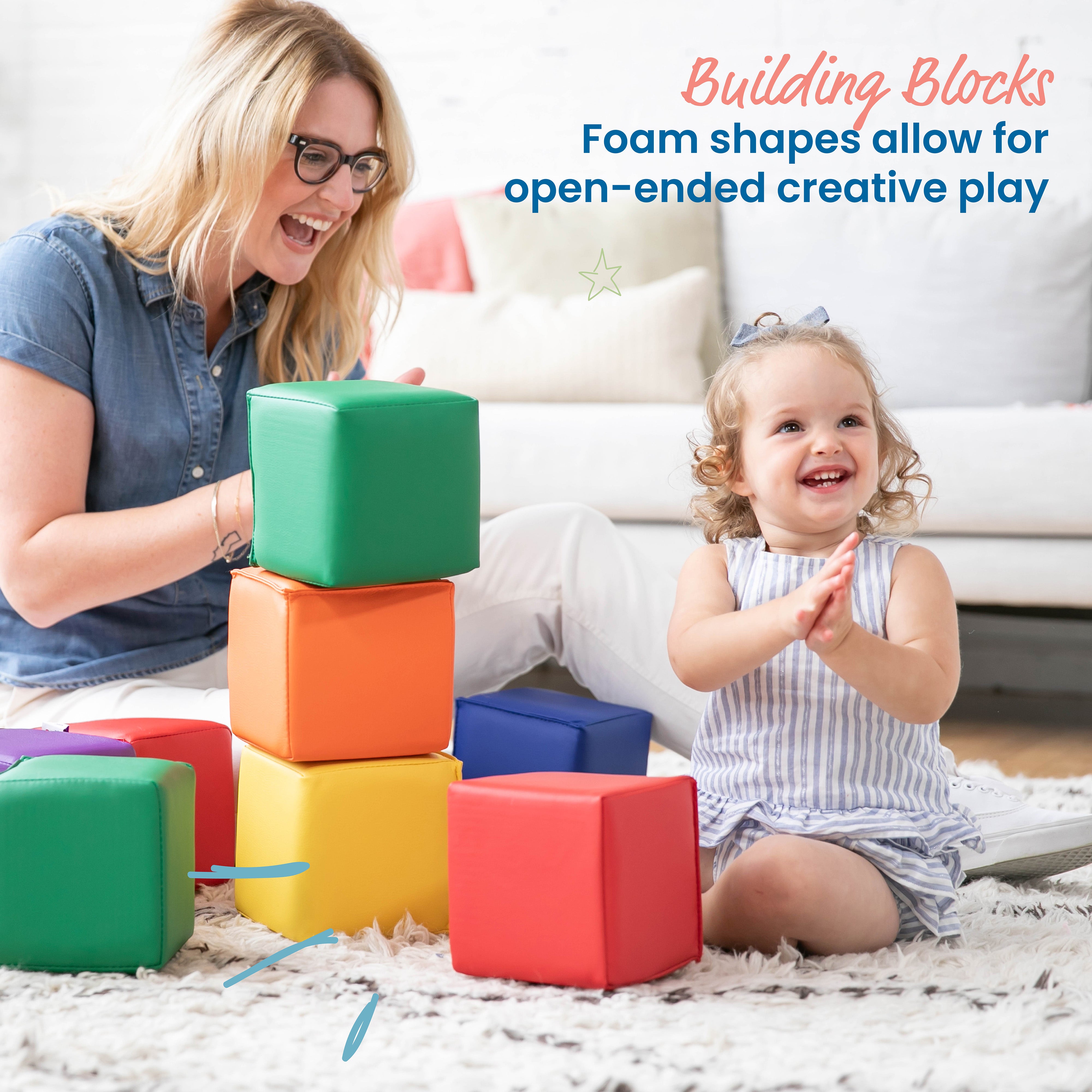 Patchwork Toddler Building Blocks Foam Cubes 12 Piece