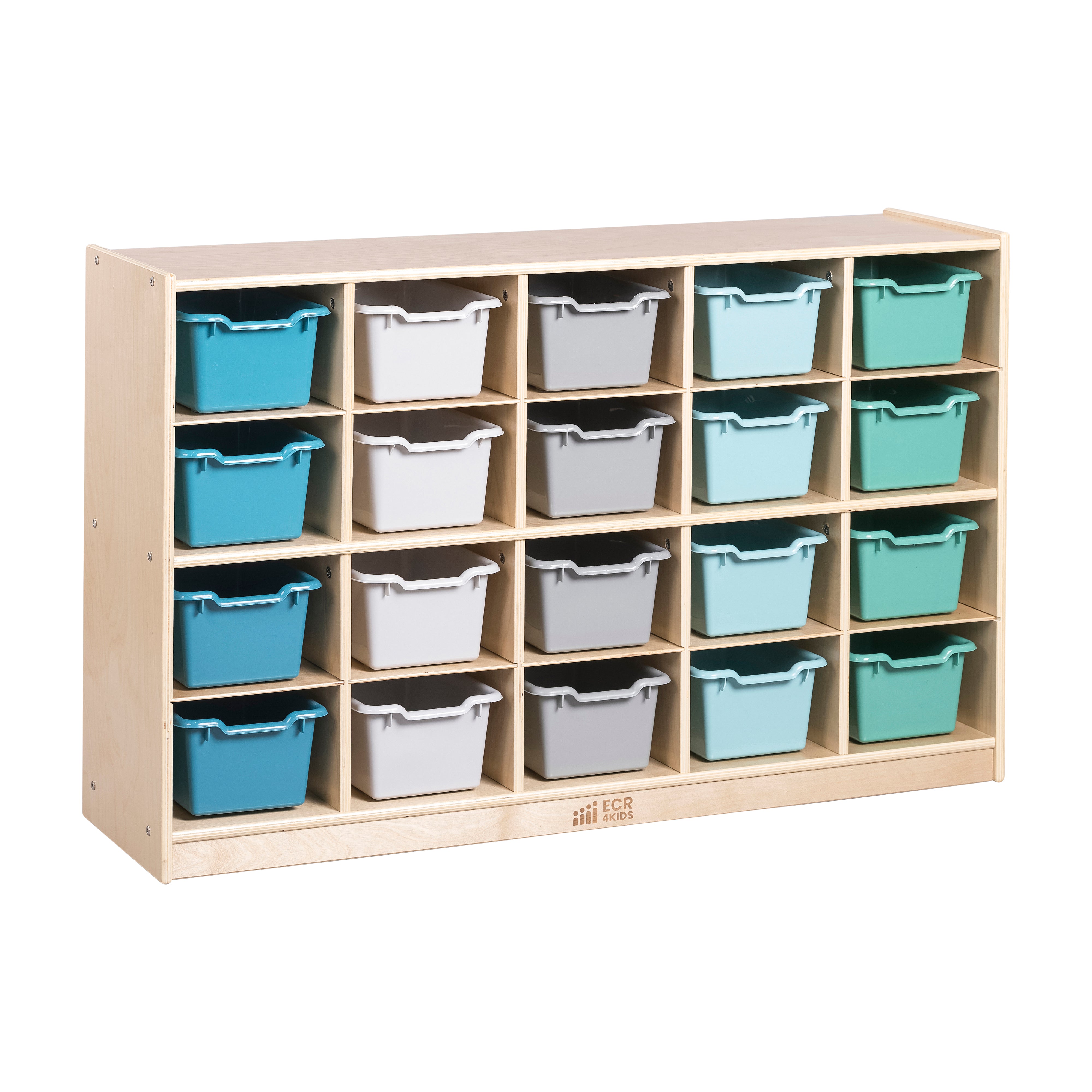 20 Cubby Mobile Tray Cabinet with 20 Scoop Front Storage Bins