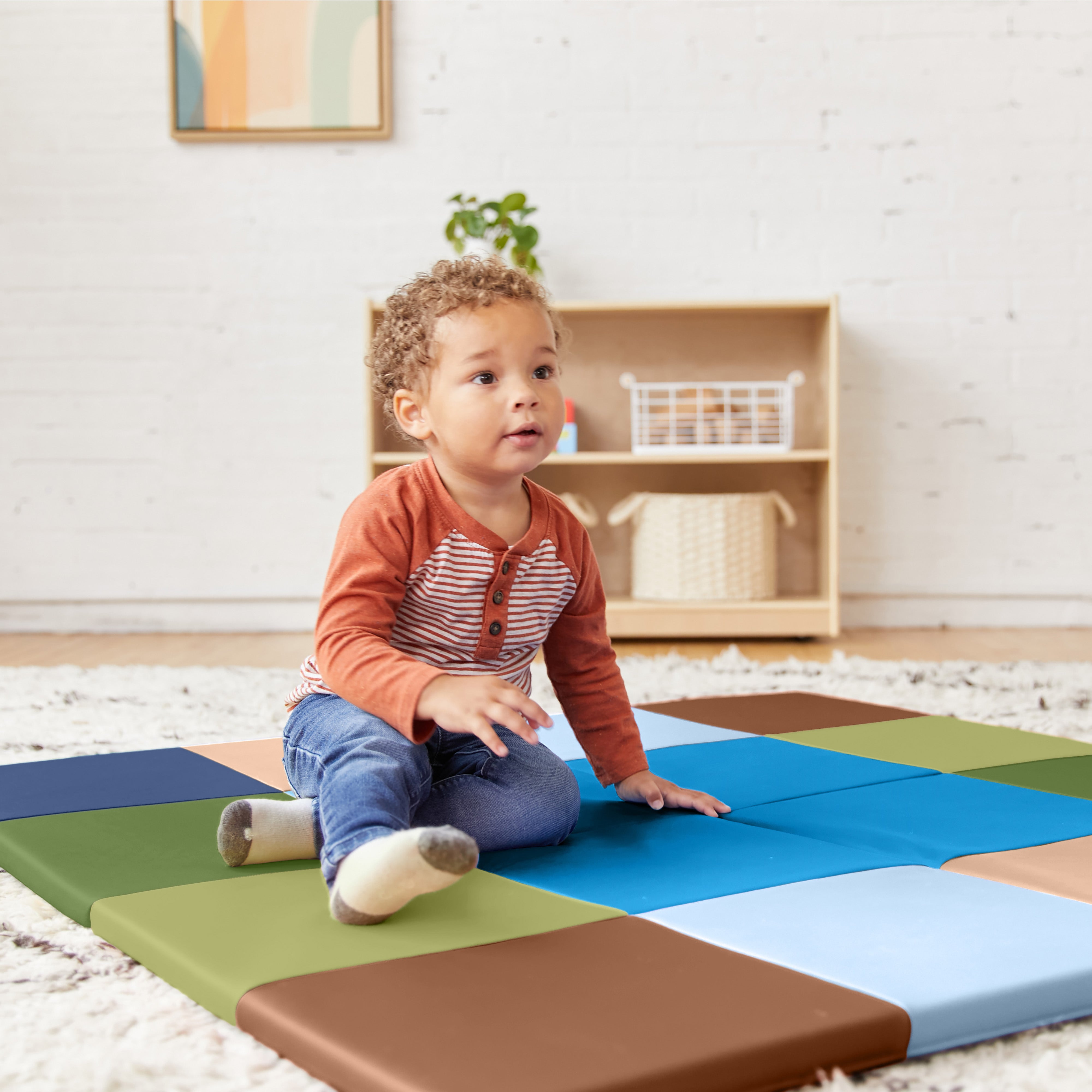 Square Dance Activity Play Mat Colorful Tummy Time Folding Foam Mat