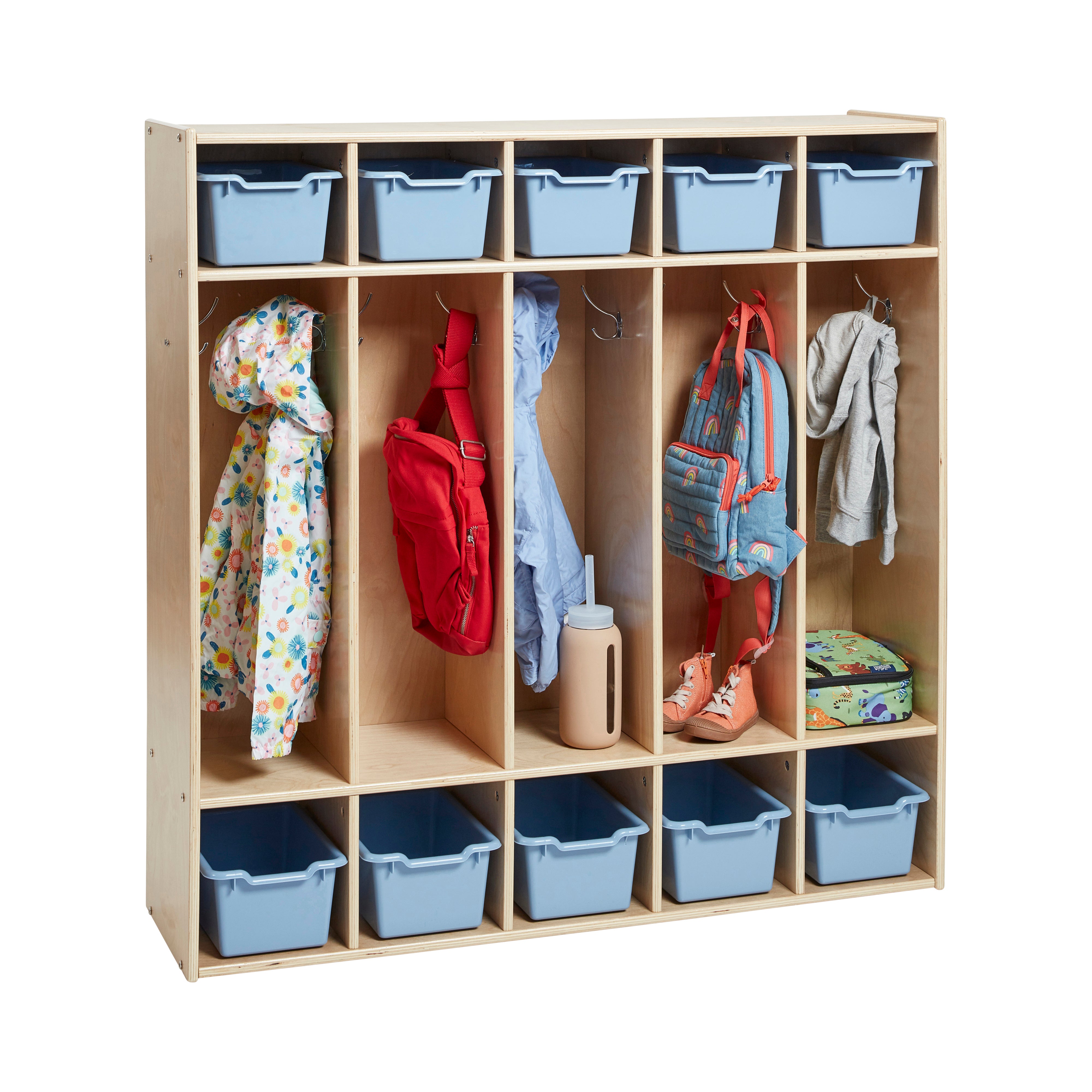 Streamline 5-Section Coat Locker with Scoop Front Storage Bins, Natural, Classroom Furniture