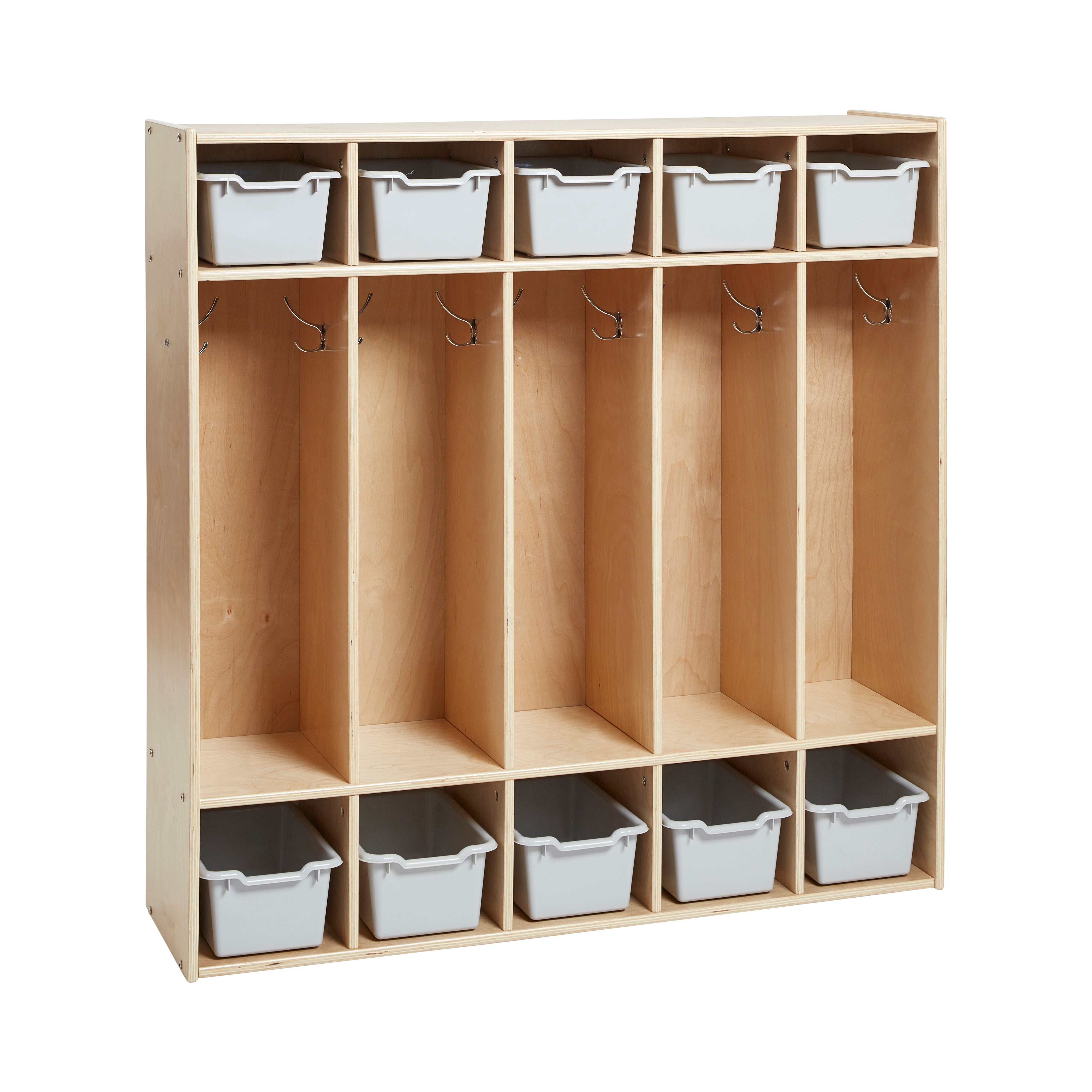 Streamline 5-Section Coat Locker with Scoop Front Storage Bins, Natural, Classroom Furniture