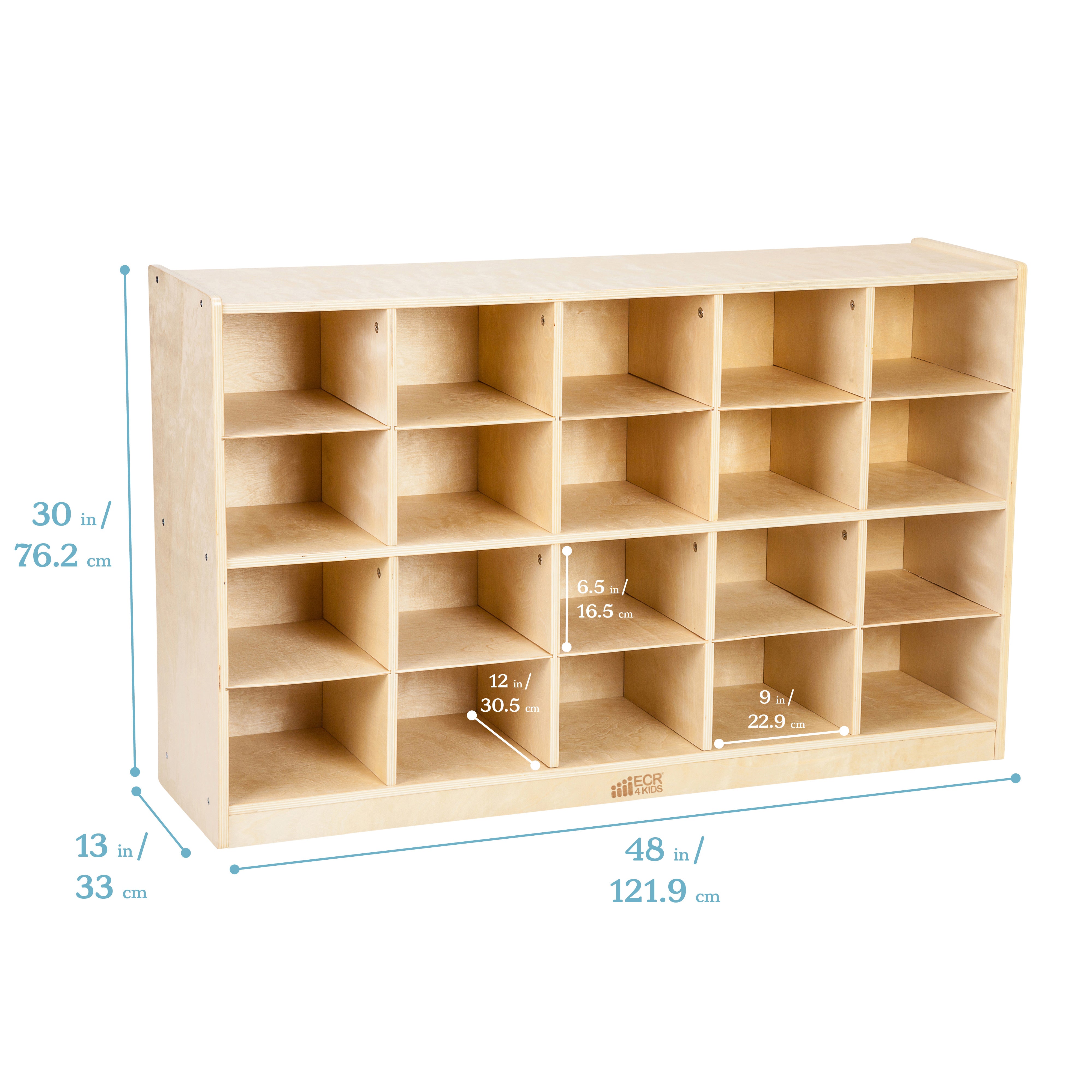 20 Cubby Mobile Tray Cabinet with 20 Scoop Front Storage Bins