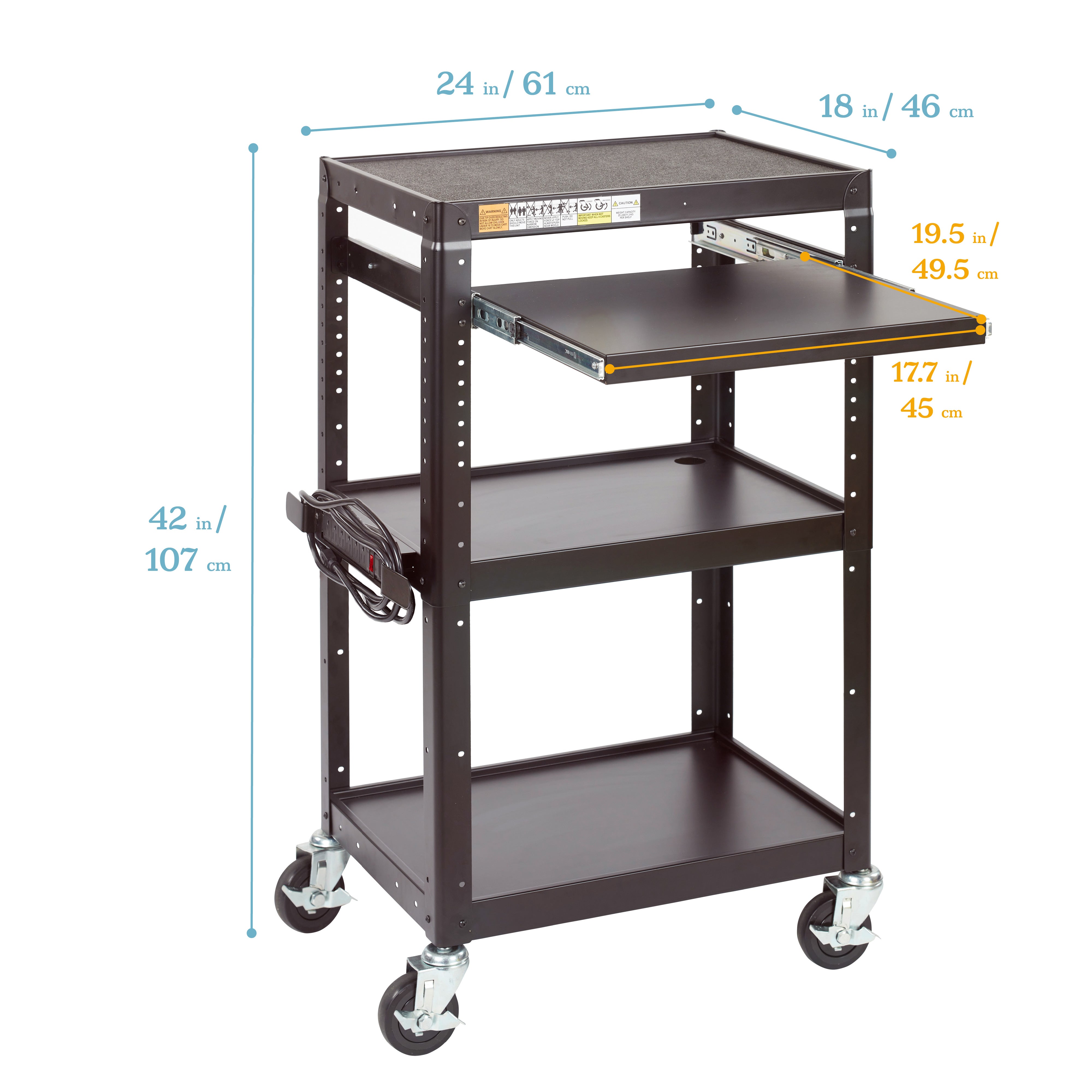 AV Presentation Cart Stand, Rolling Storage, Black