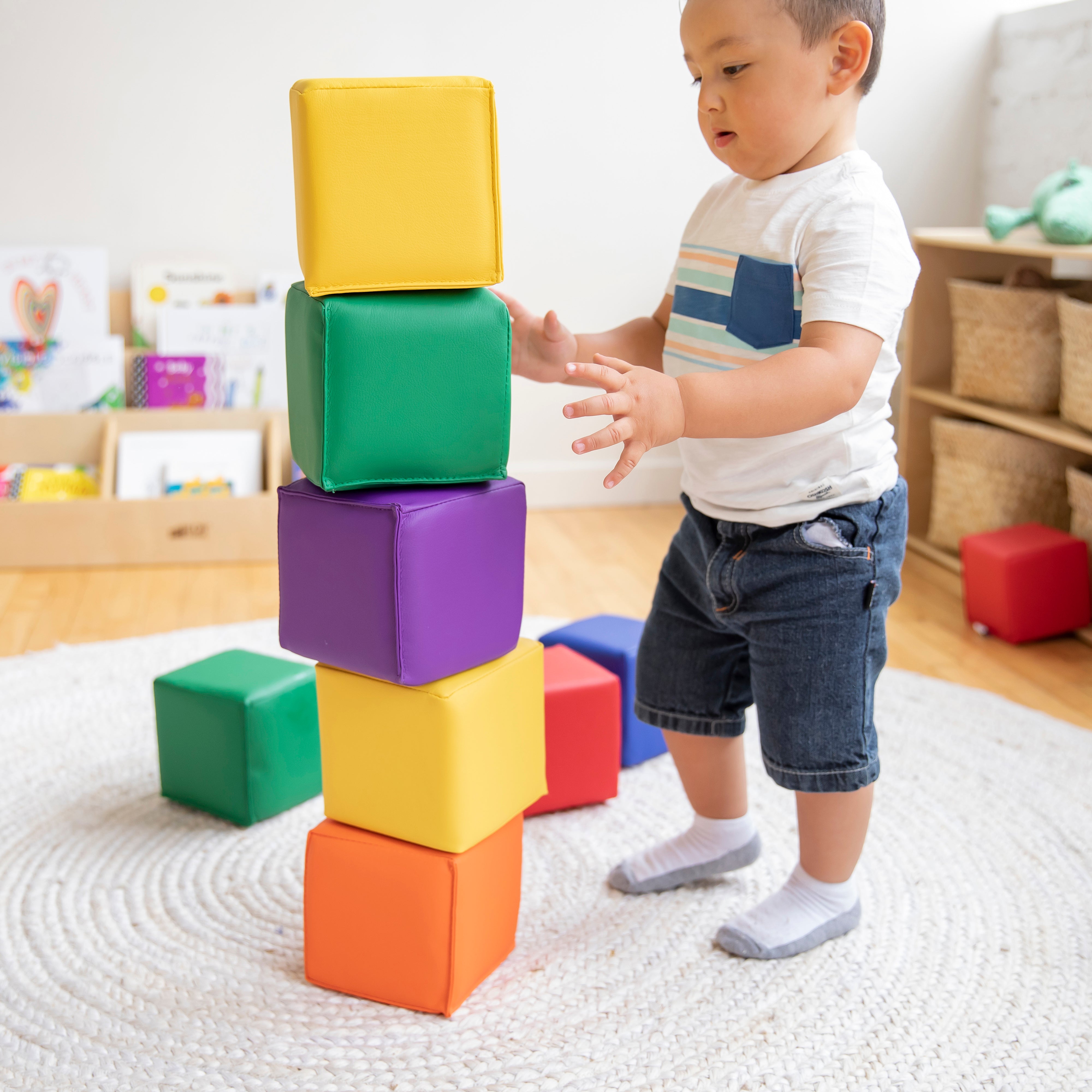 Patchwork Toddler Building Blocks Foam Cubes 12 Piece