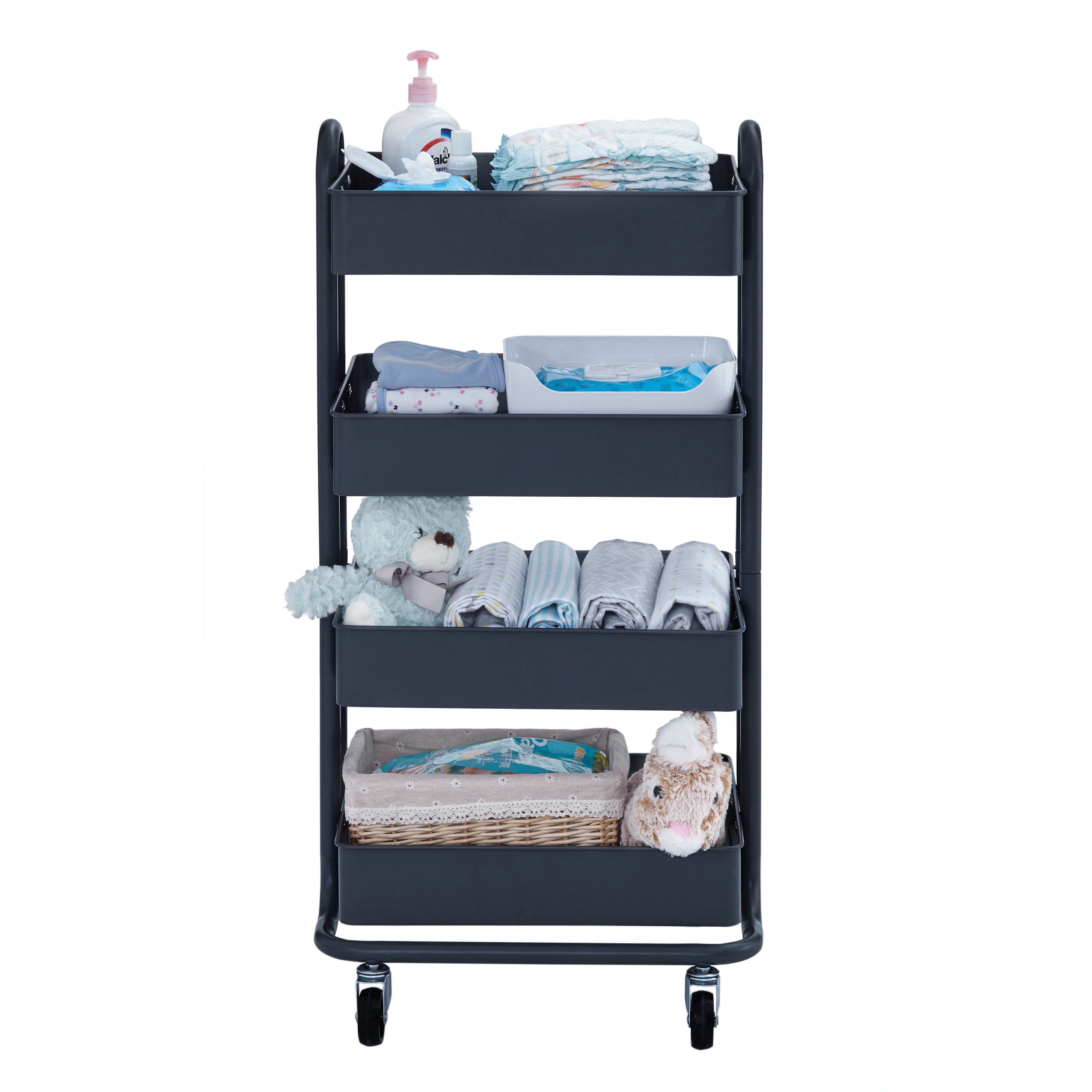 4-Tier Heavy-Duty Rolling Utility Cart, Mobile Storage Organizer - Black