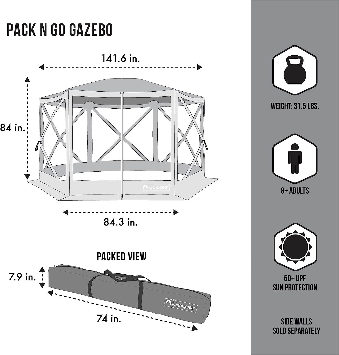 Pop-Up 6-Sided Screen Shelter, Camping Gazebo