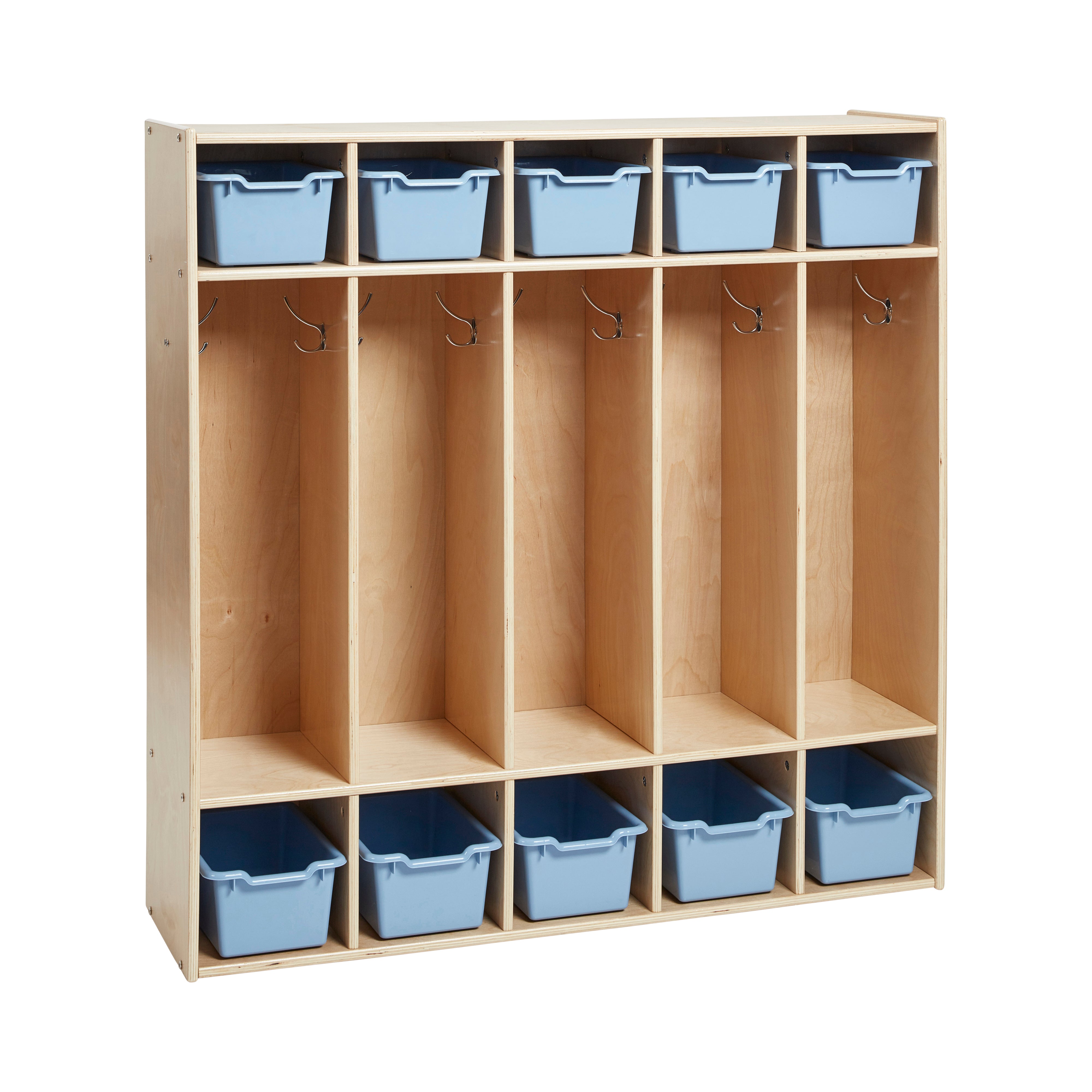 Streamline 5-Section Coat Locker with Scoop Front Storage Bins, Natural, Classroom Furniture