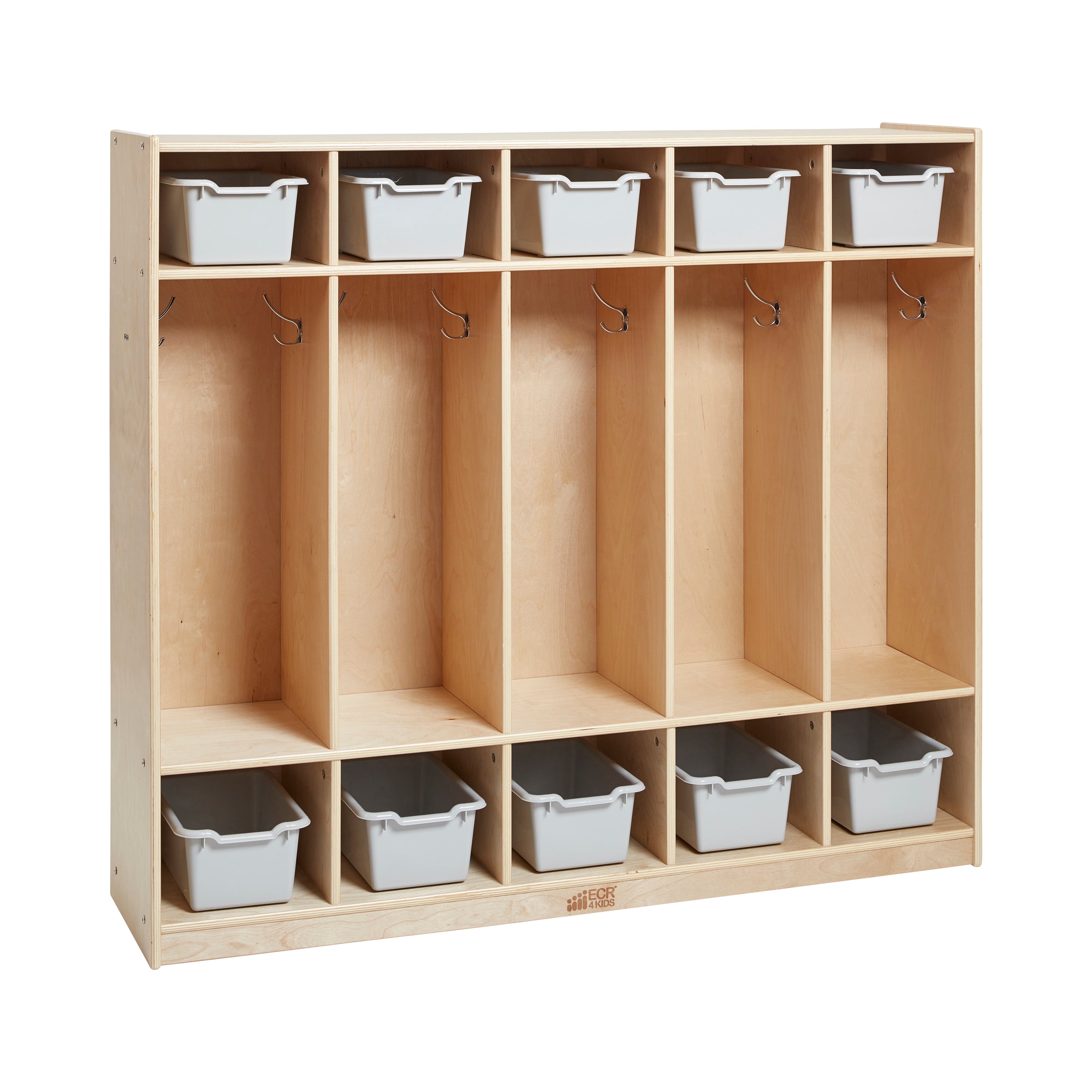 5-Section Coat Locker with 10 Scoop Front Storage Bins, Natural