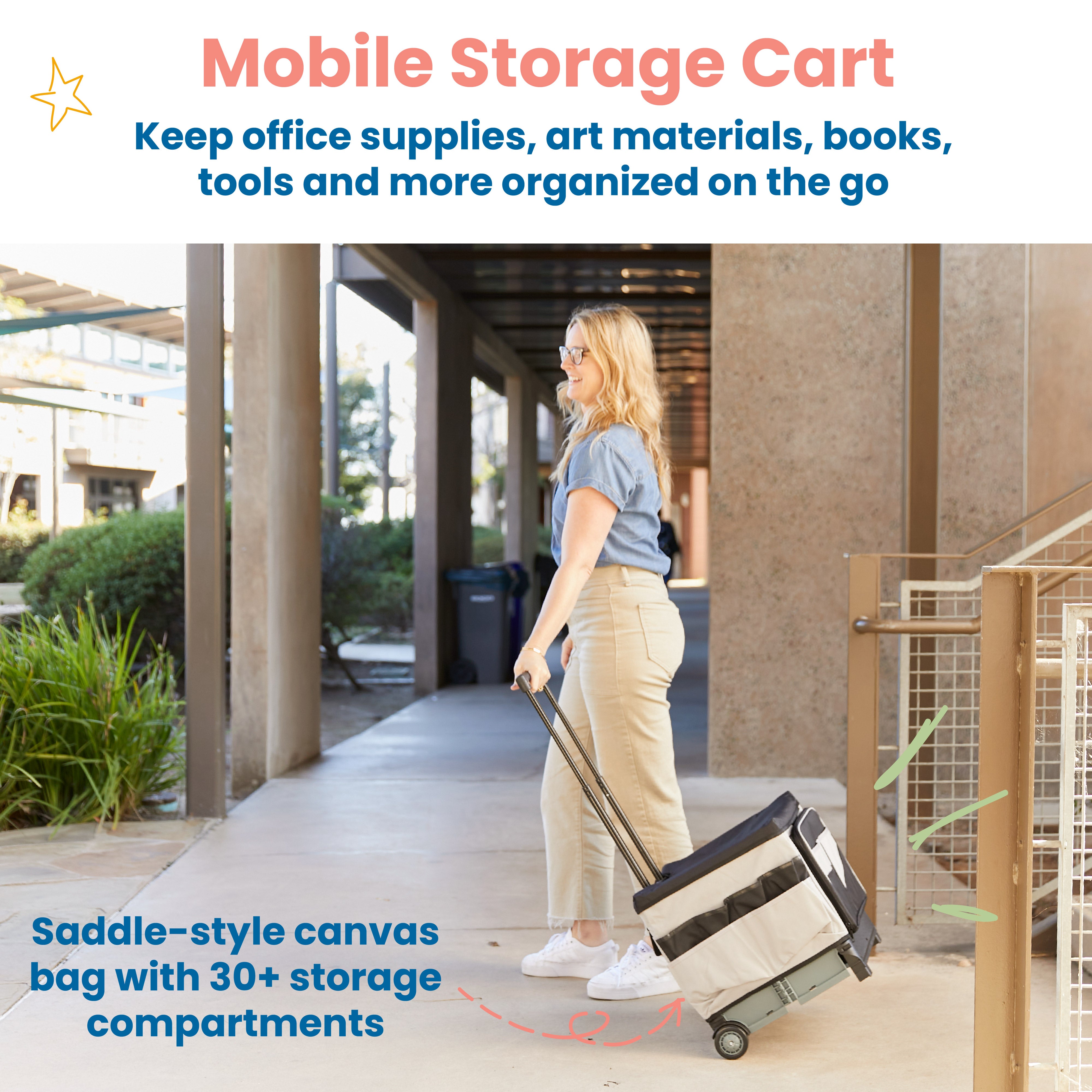 Universal Rolling Cart with Canvas Organizer Bag, Mobile Storage