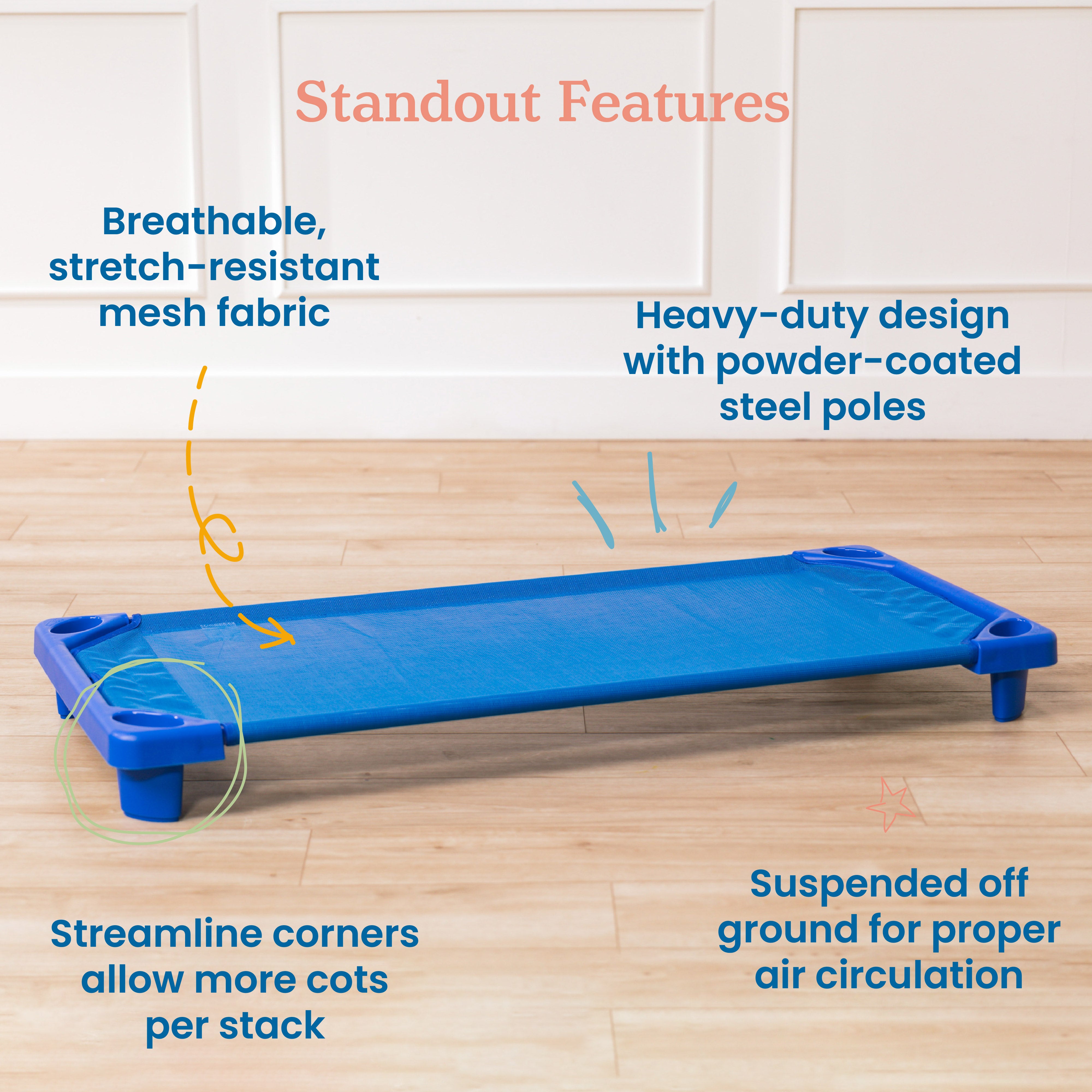 Streamline Cot, Standard Size, Assembled, 6-Pack - Blue