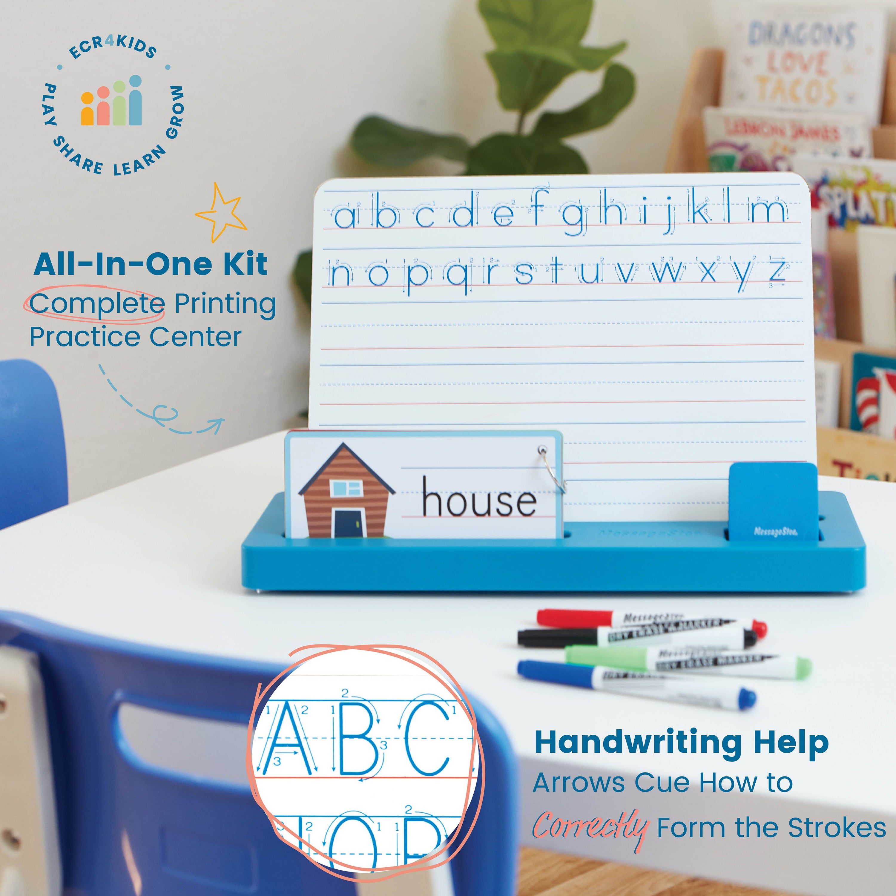 Printing Practice Station, Children's Learn to Write Dry-Erase Board and Flashcards