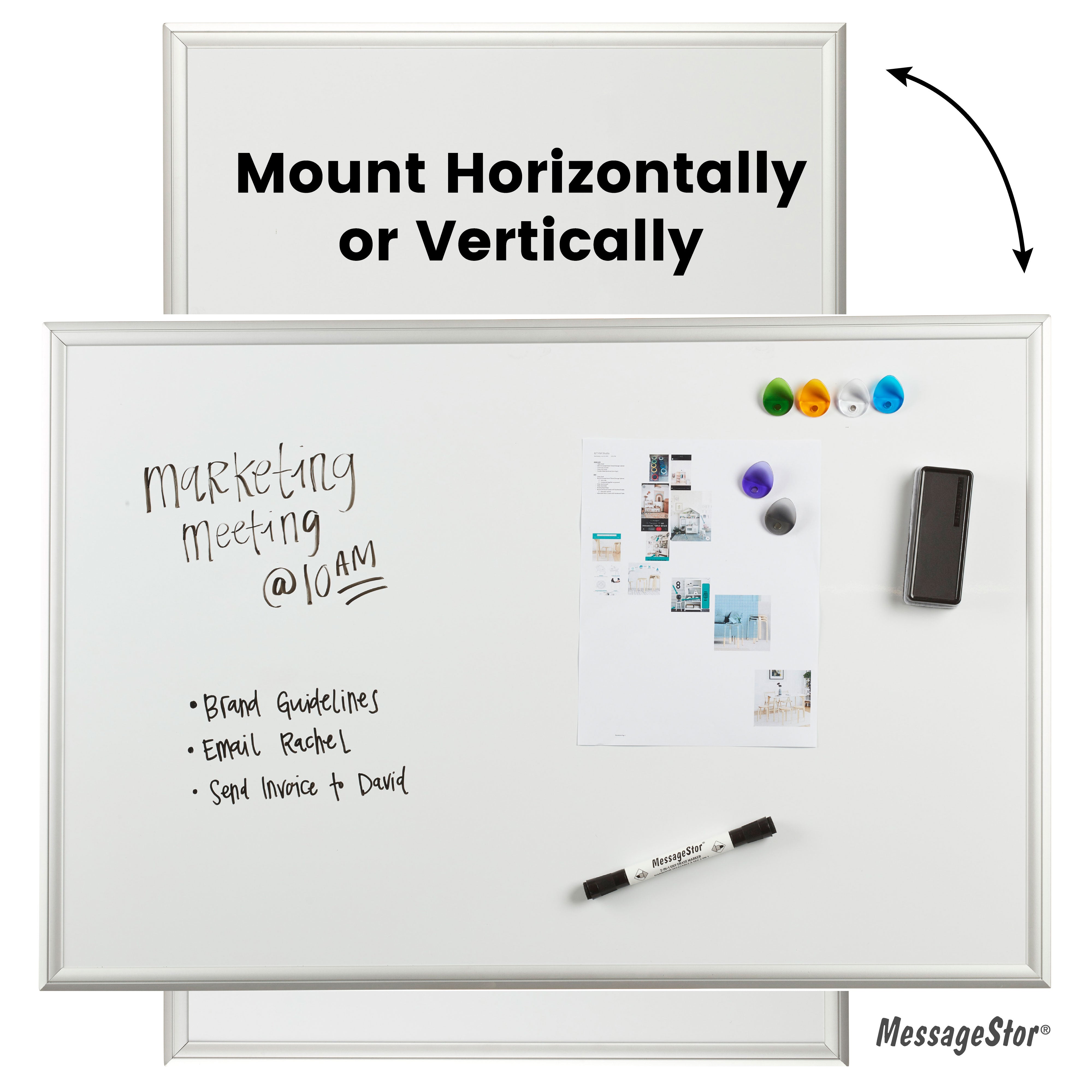 Dry-Erase Board with Accessories, Wall-Mounted Whiteboard