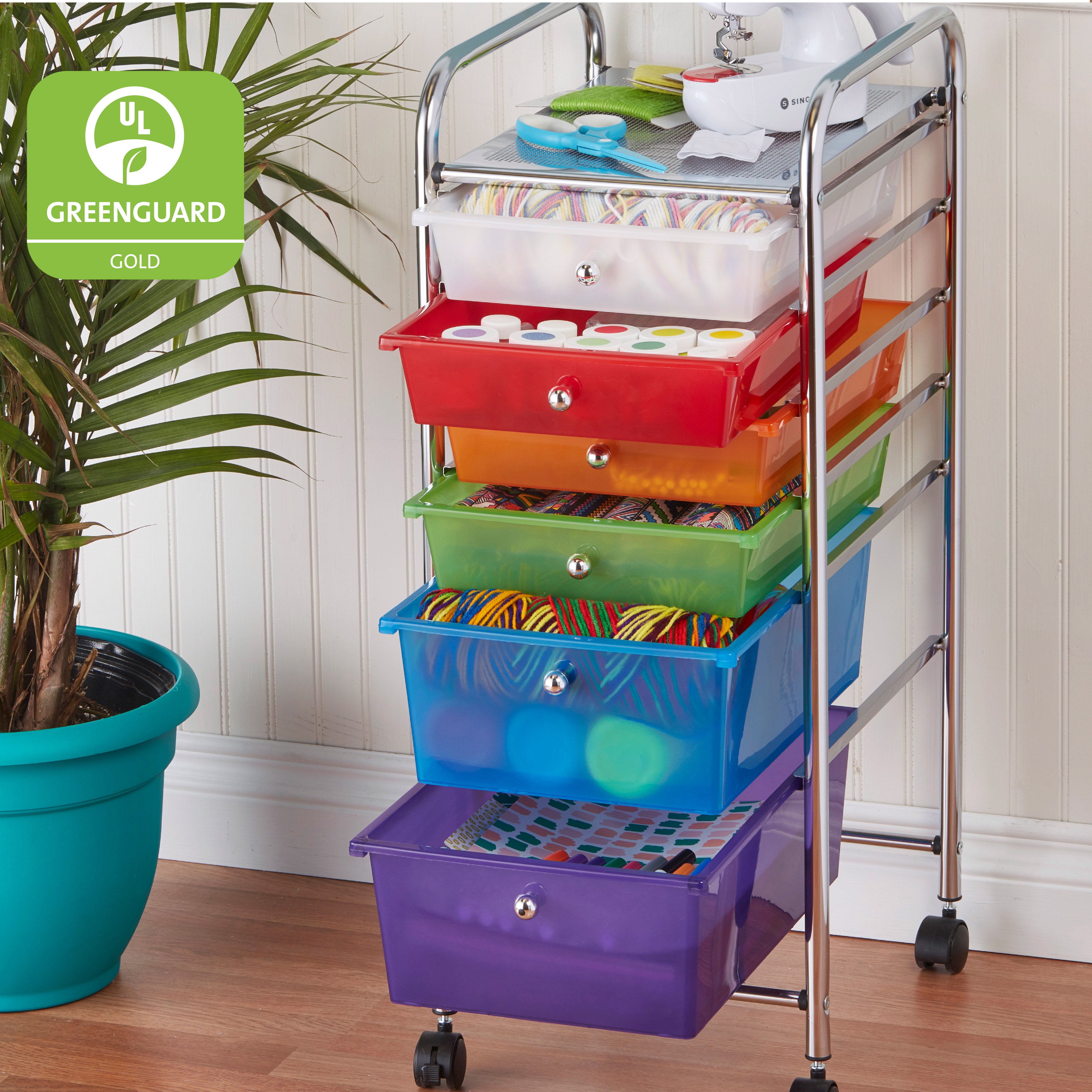 6 Colorful hot Drawer Rolling Storage Cart