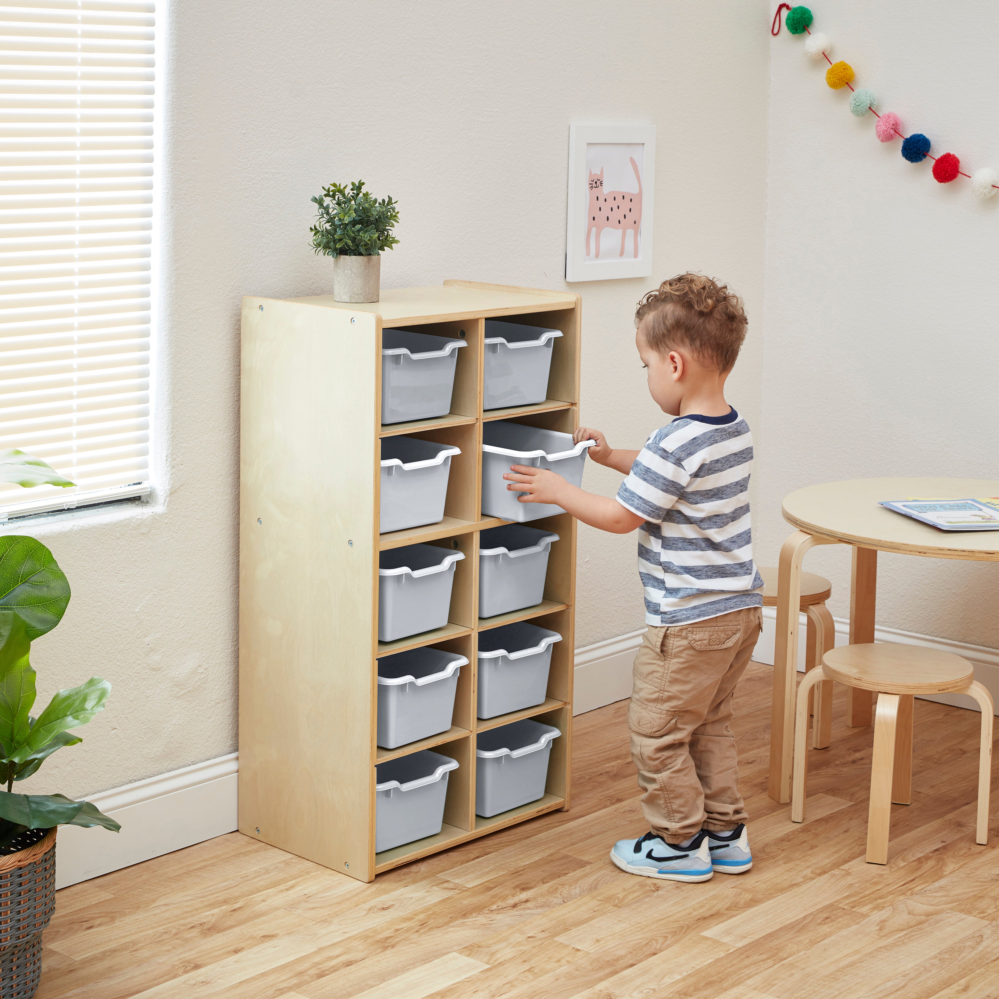 Streamline 10 Cubby Tray Storage Cabinet with 10 Scoop Front Storage Bins