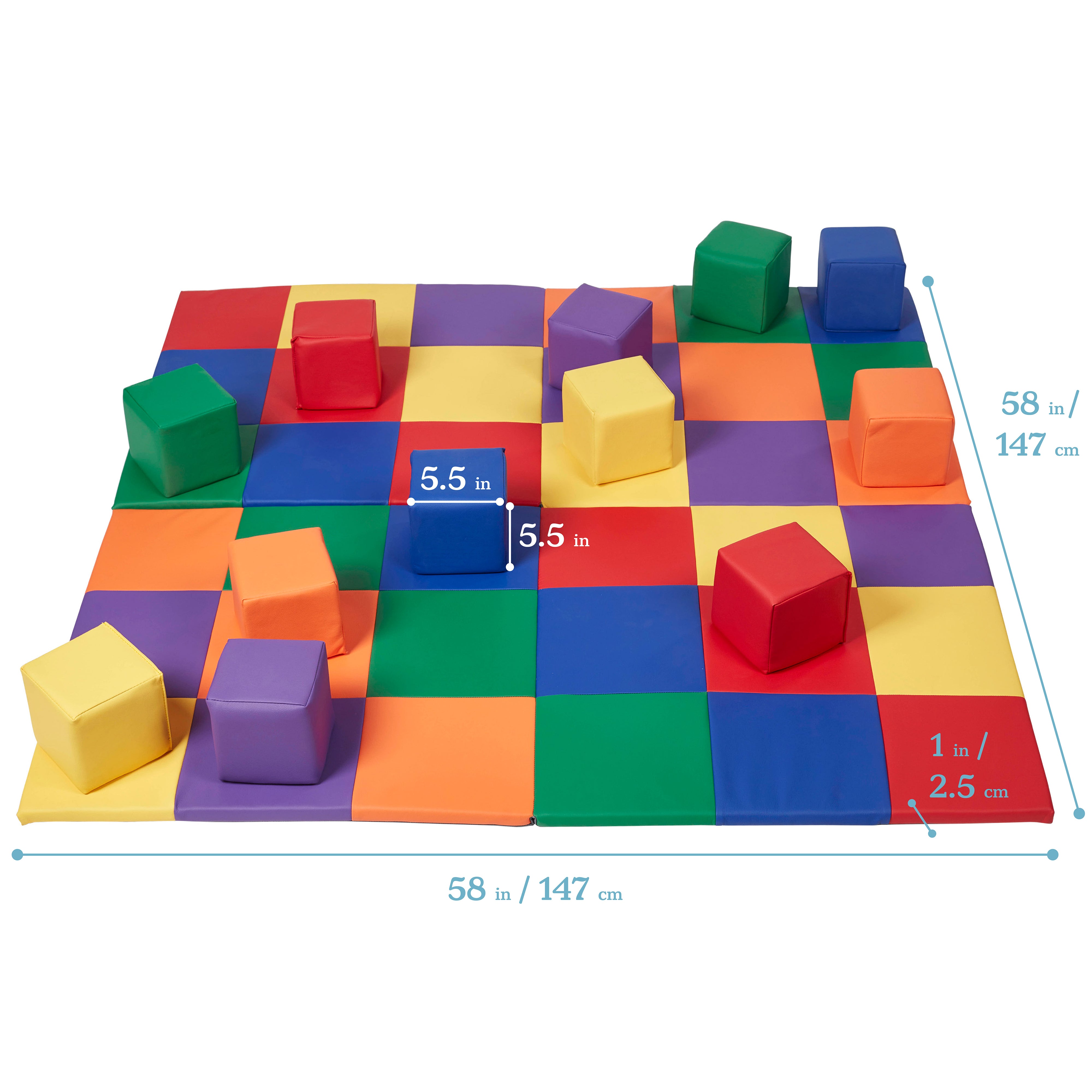 Patchwork Toddler Activity Mat and 12 Stacking Block Set, Tummy Time Foam Pad and Building Blocks