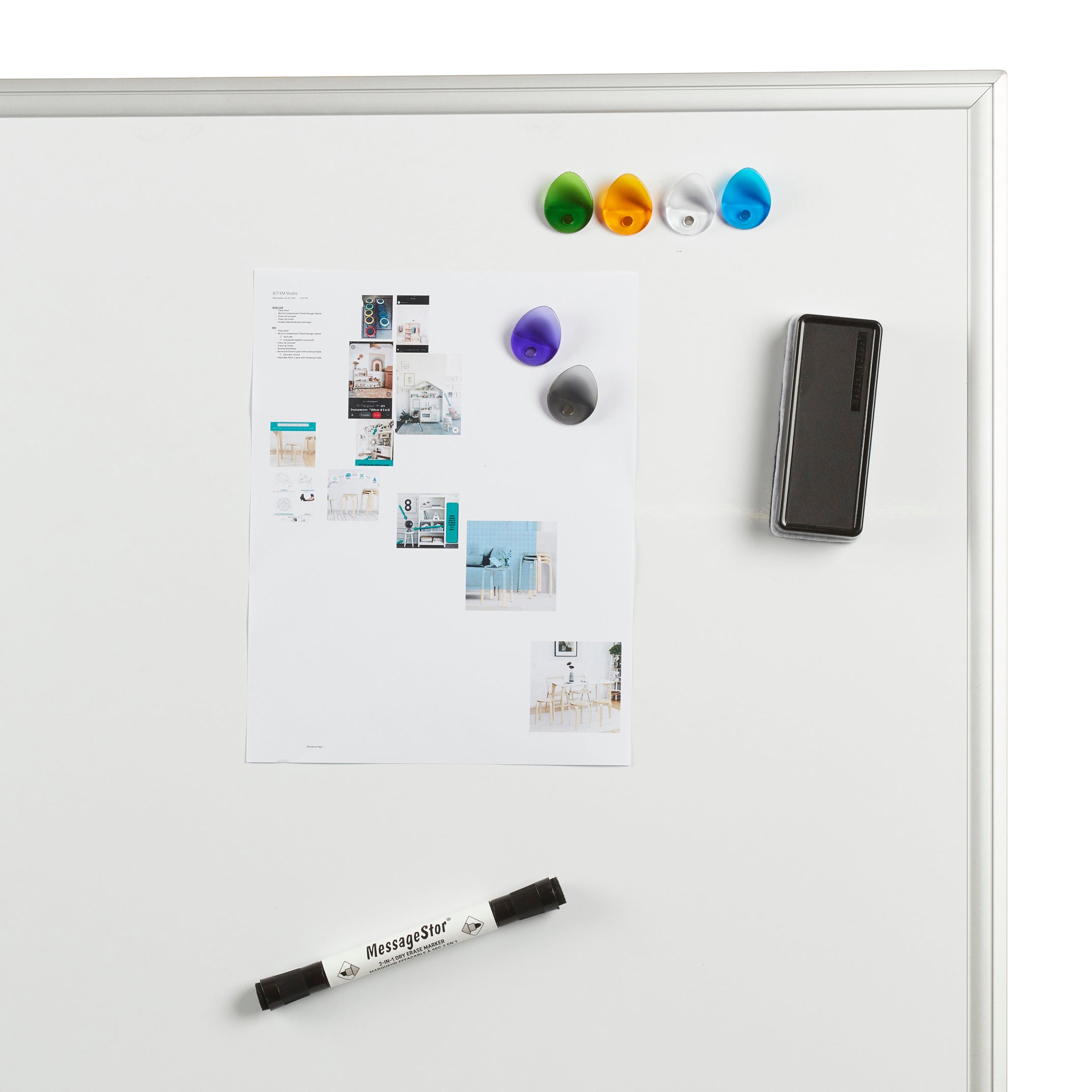 Dry-Erase Board with Accessories, Wall-Mounted Whiteboard