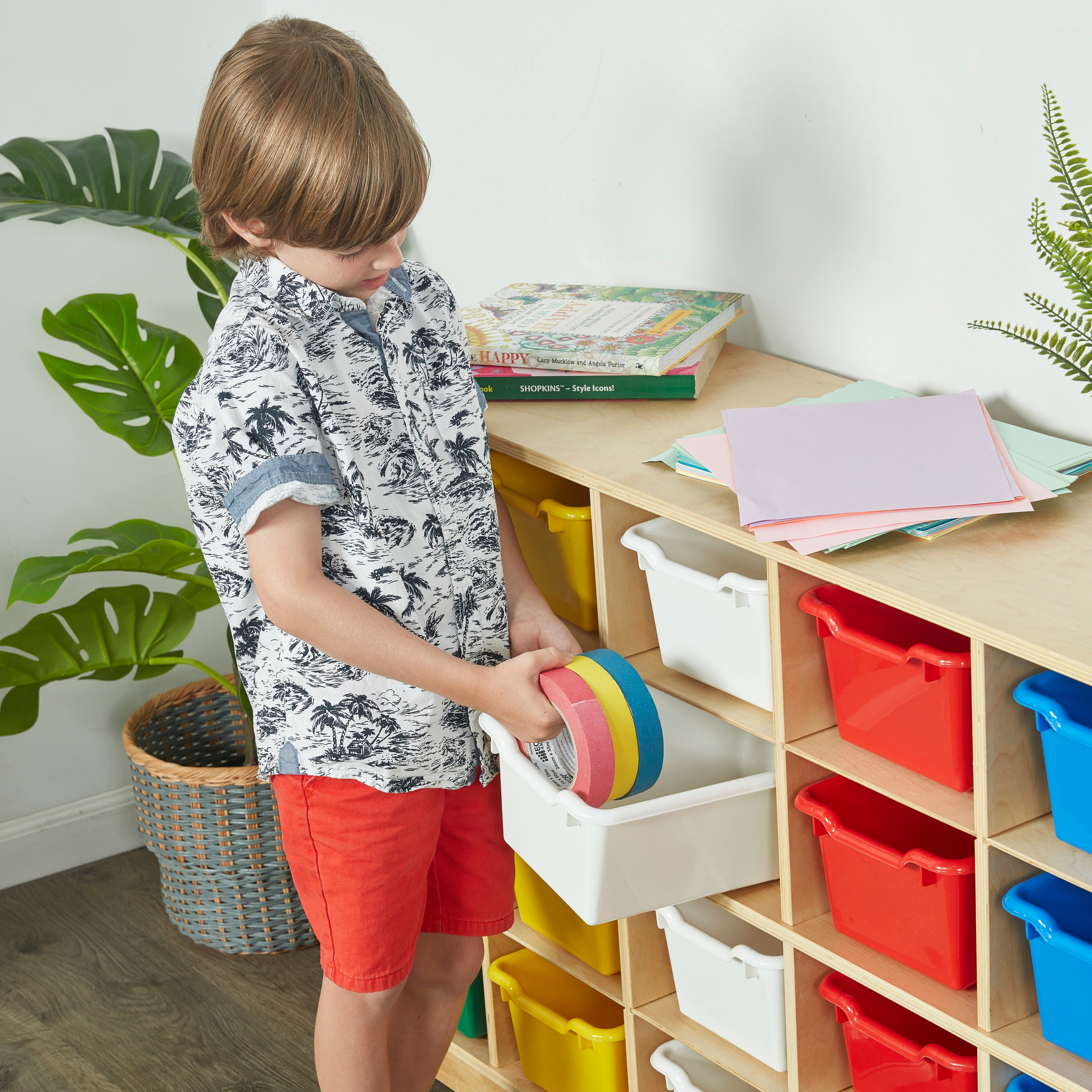 20 Cubby Mobile Tray Cabinet with 20 Scoop Front Storage Bins