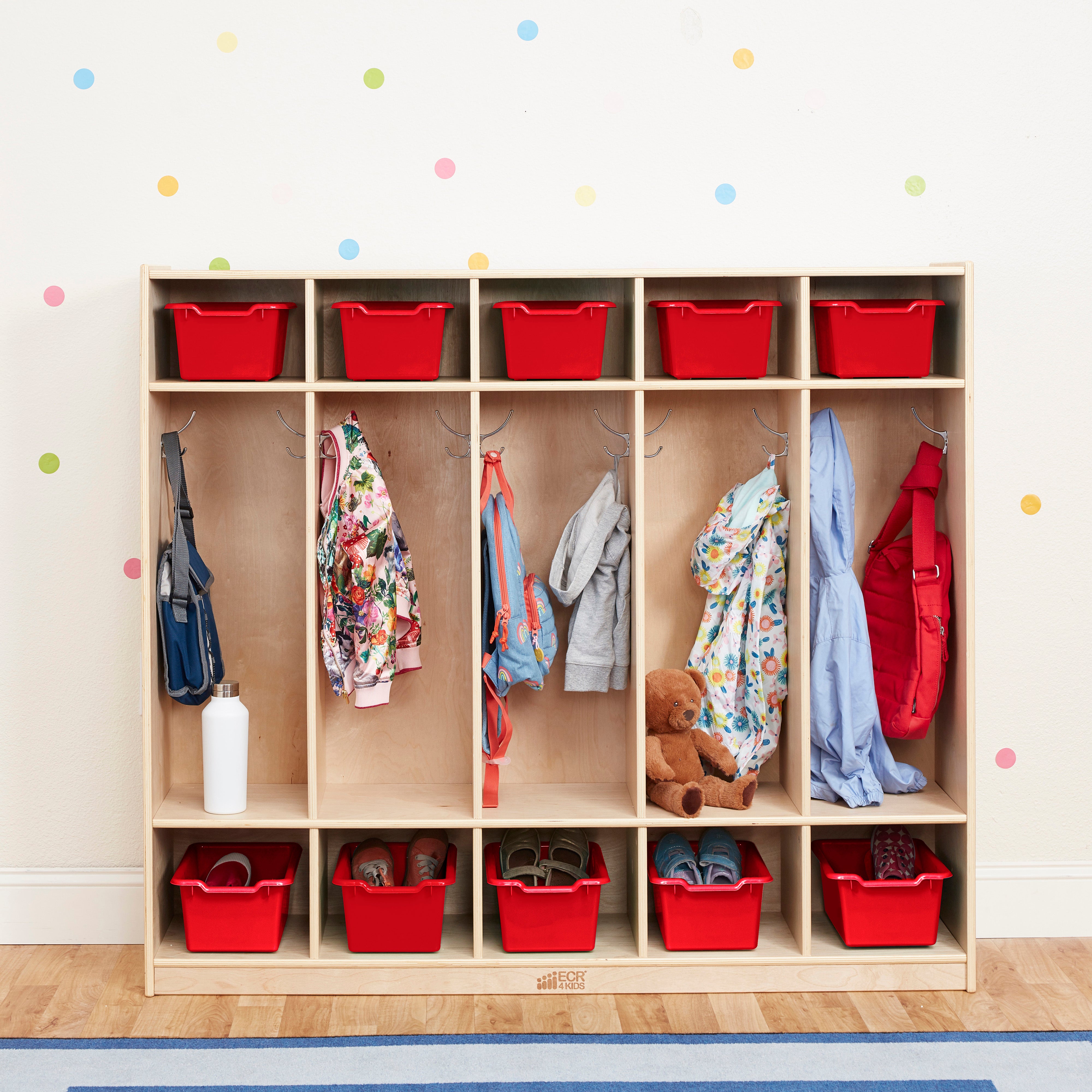 5-Section Coat Locker with 10 Scoop Front Storage Bins, Natural