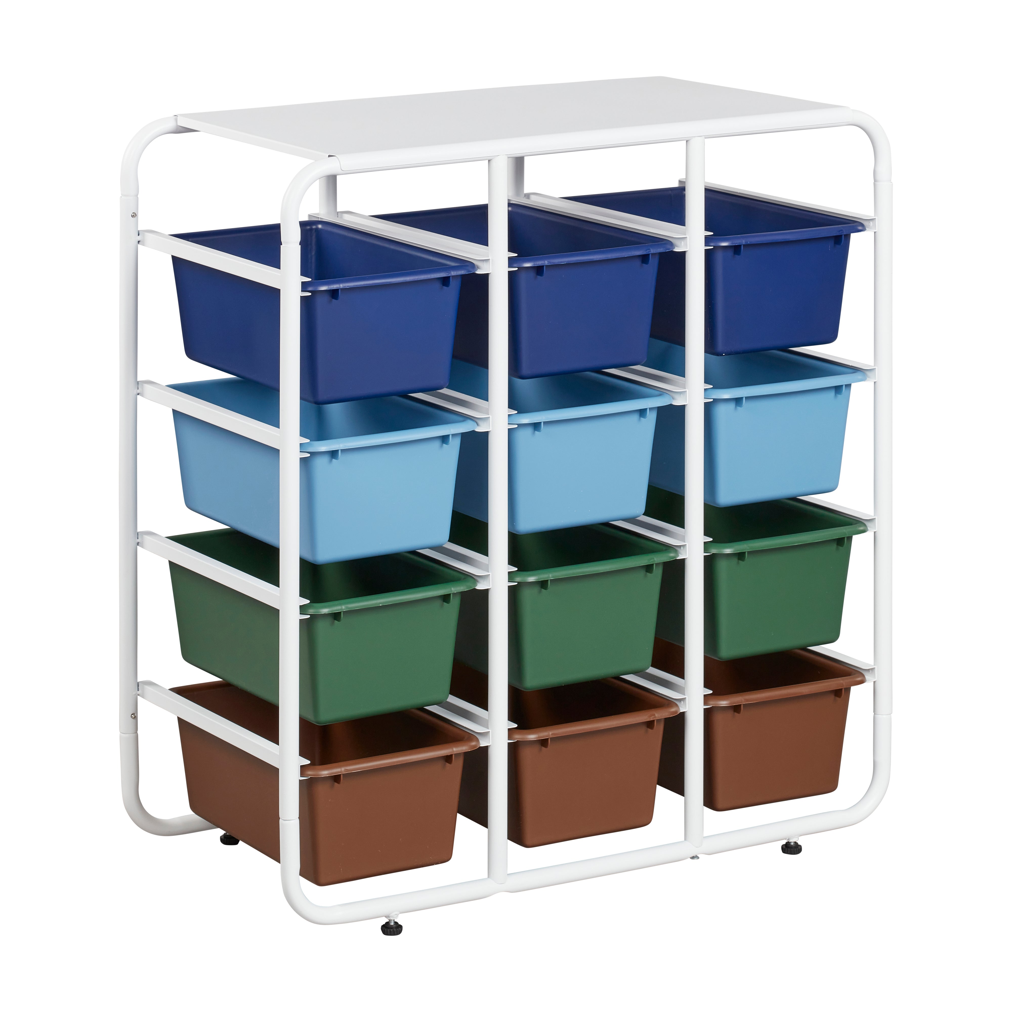 4-Tier Storage Rack with 12 Cubby Bins 4x3, Multipurpose Organization
