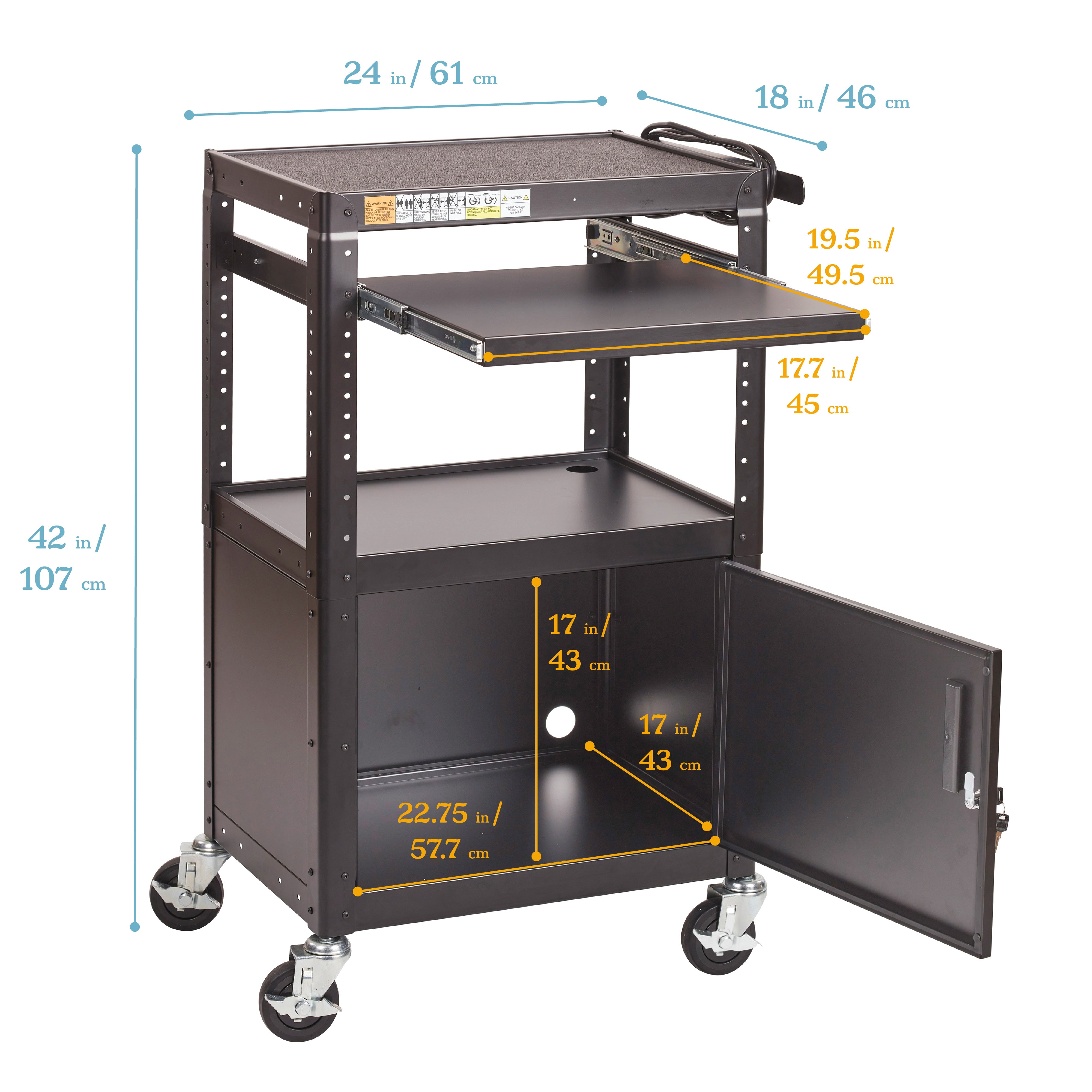 AV Presentation Cart Stand with Storage Box, Rolling Storage, Black