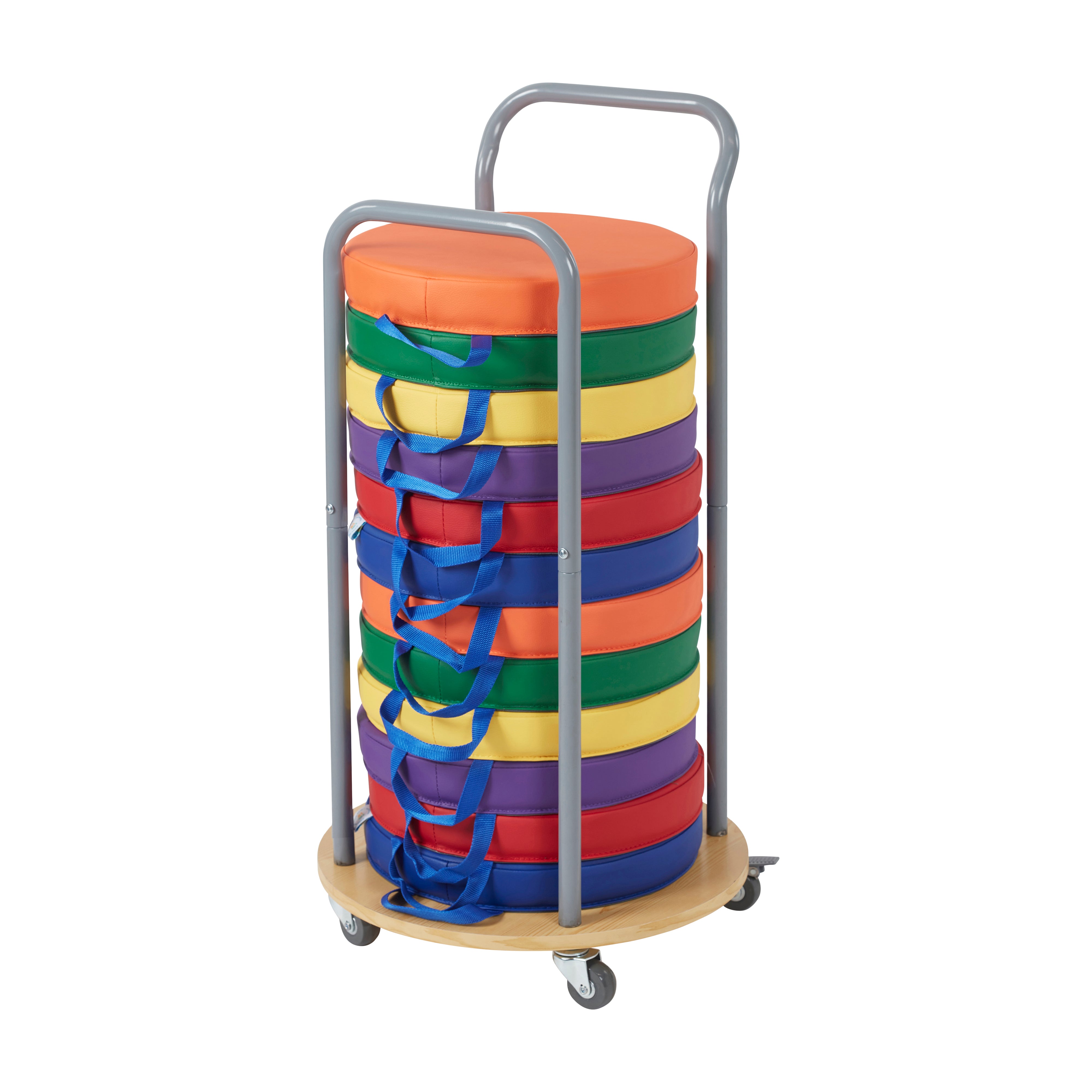 Mobile Storage Cart and 12 Round Floor Cushions with Handle, Classroom Flexible Seating