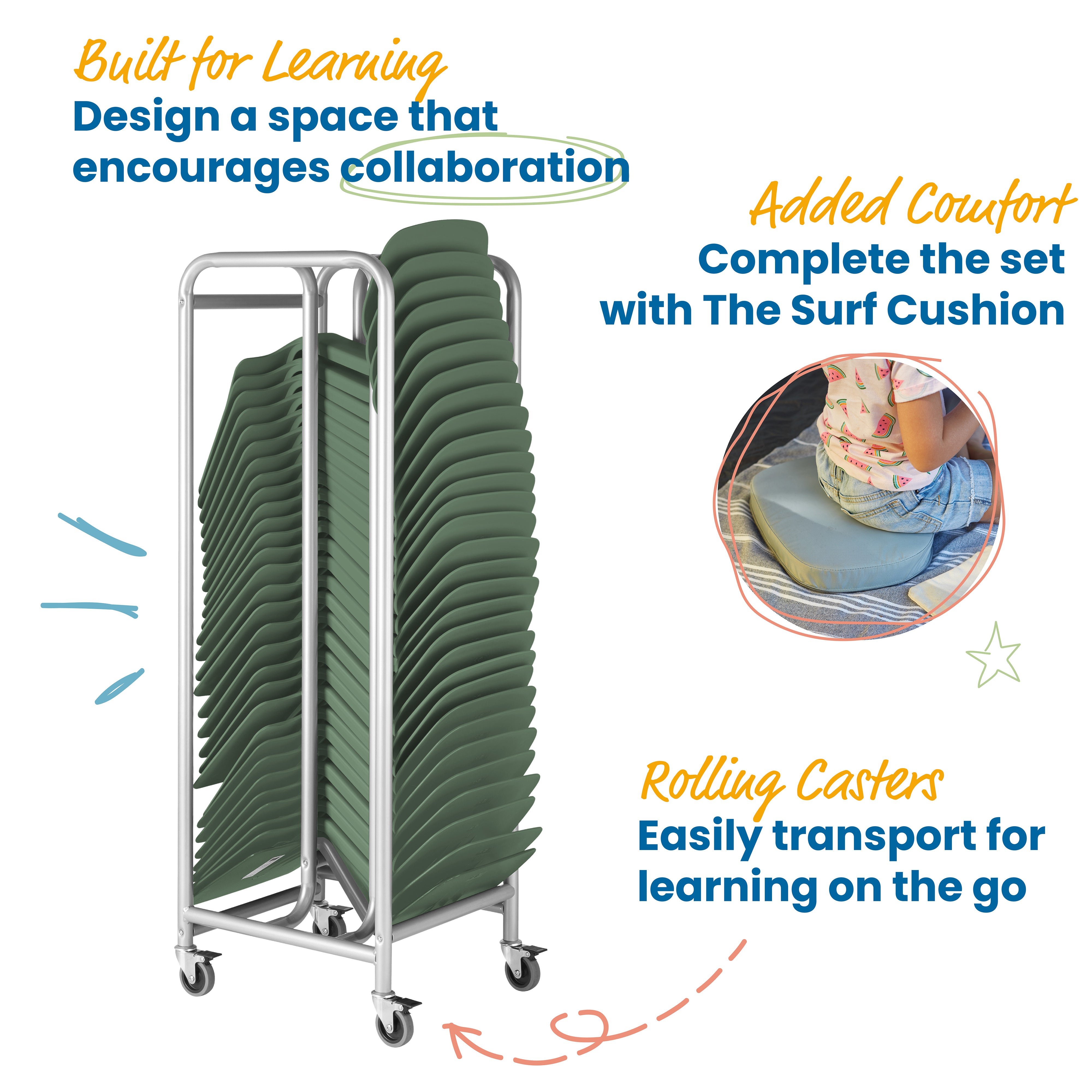 The Surf Mobile Storage Rack with 30 Surf Portable Desks Package, Classroom Flexible Seating