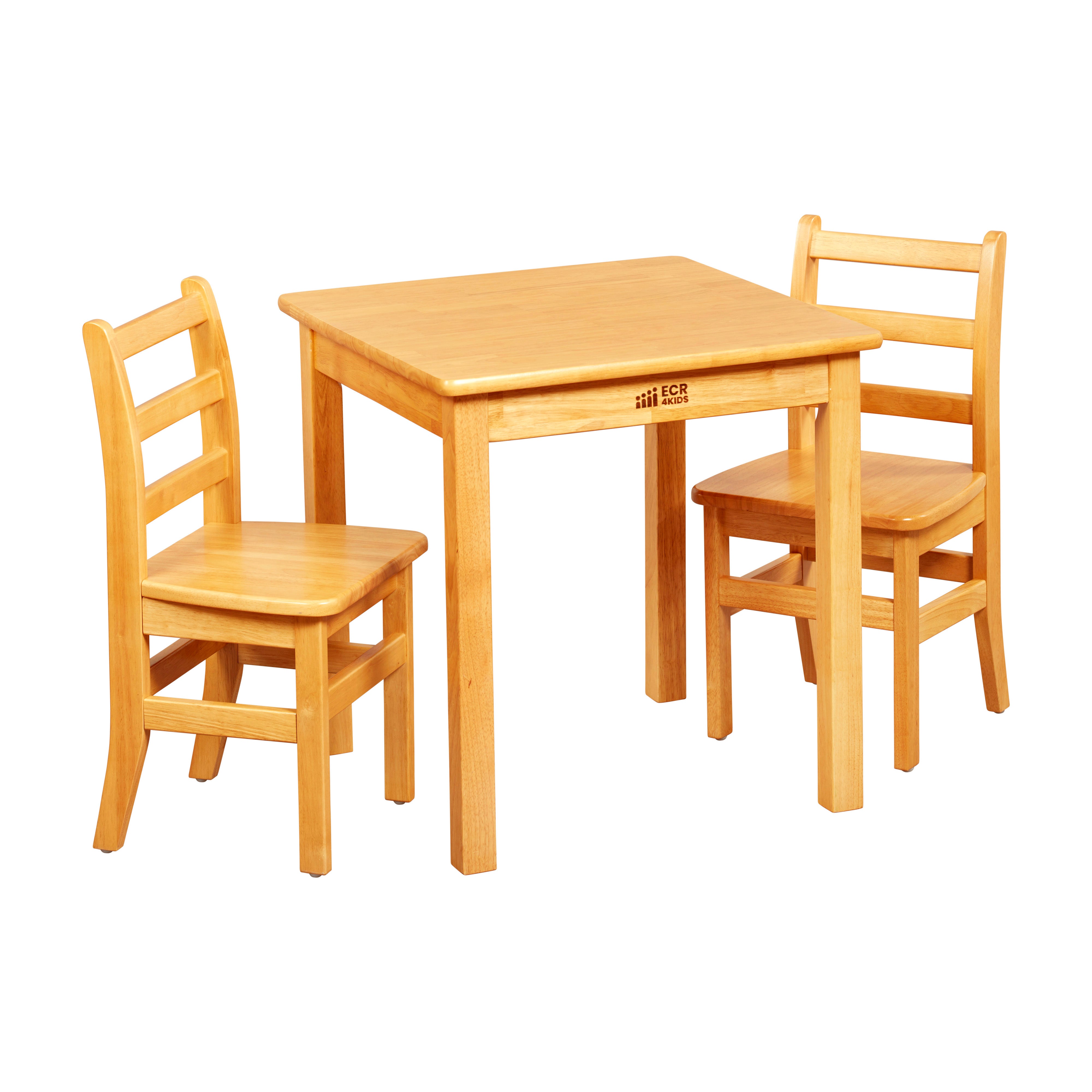 Hardwood Table with 24in Legs and Two 14in Chairs, Kids Furniture