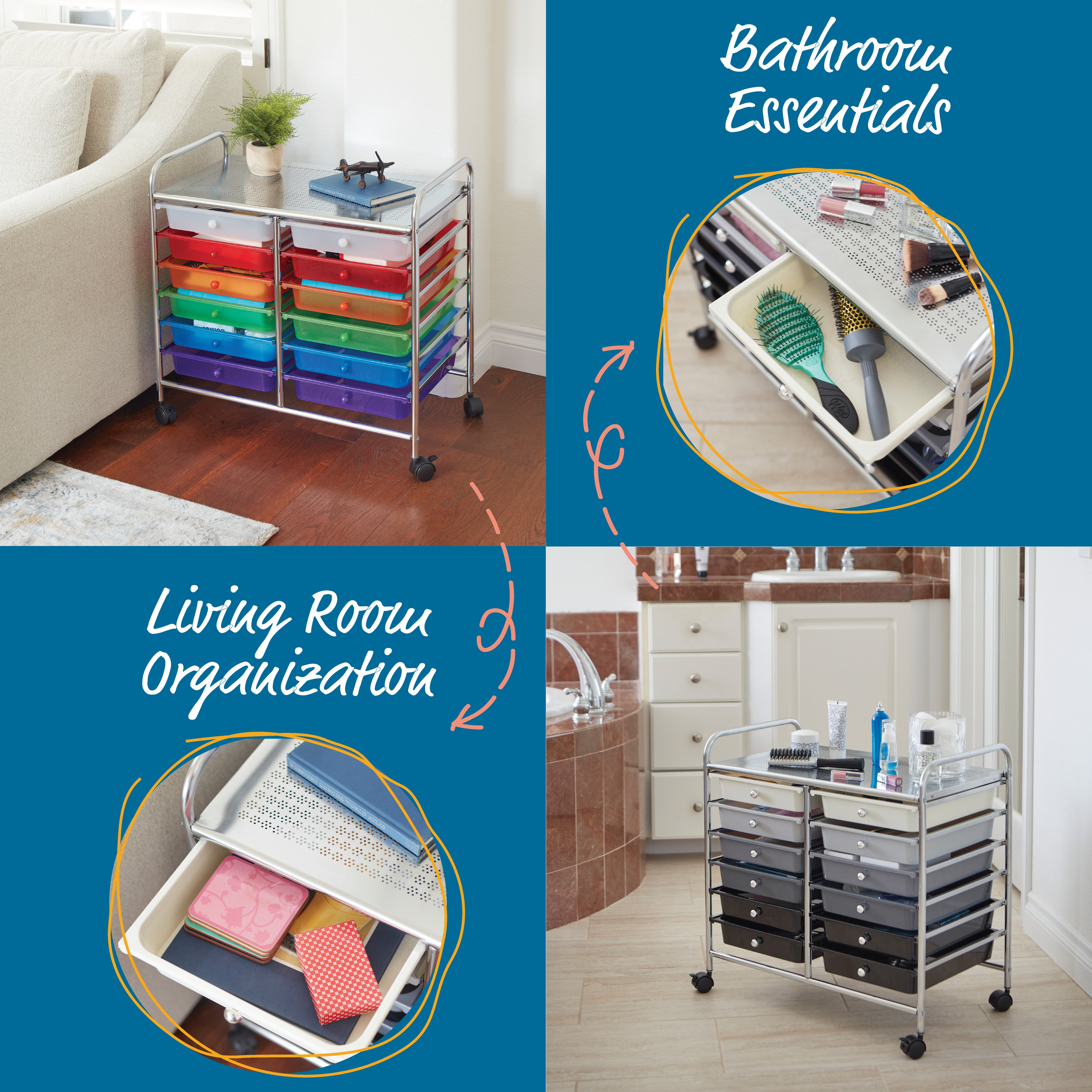 12-Drawer Mobile Organizer, Storage Cart