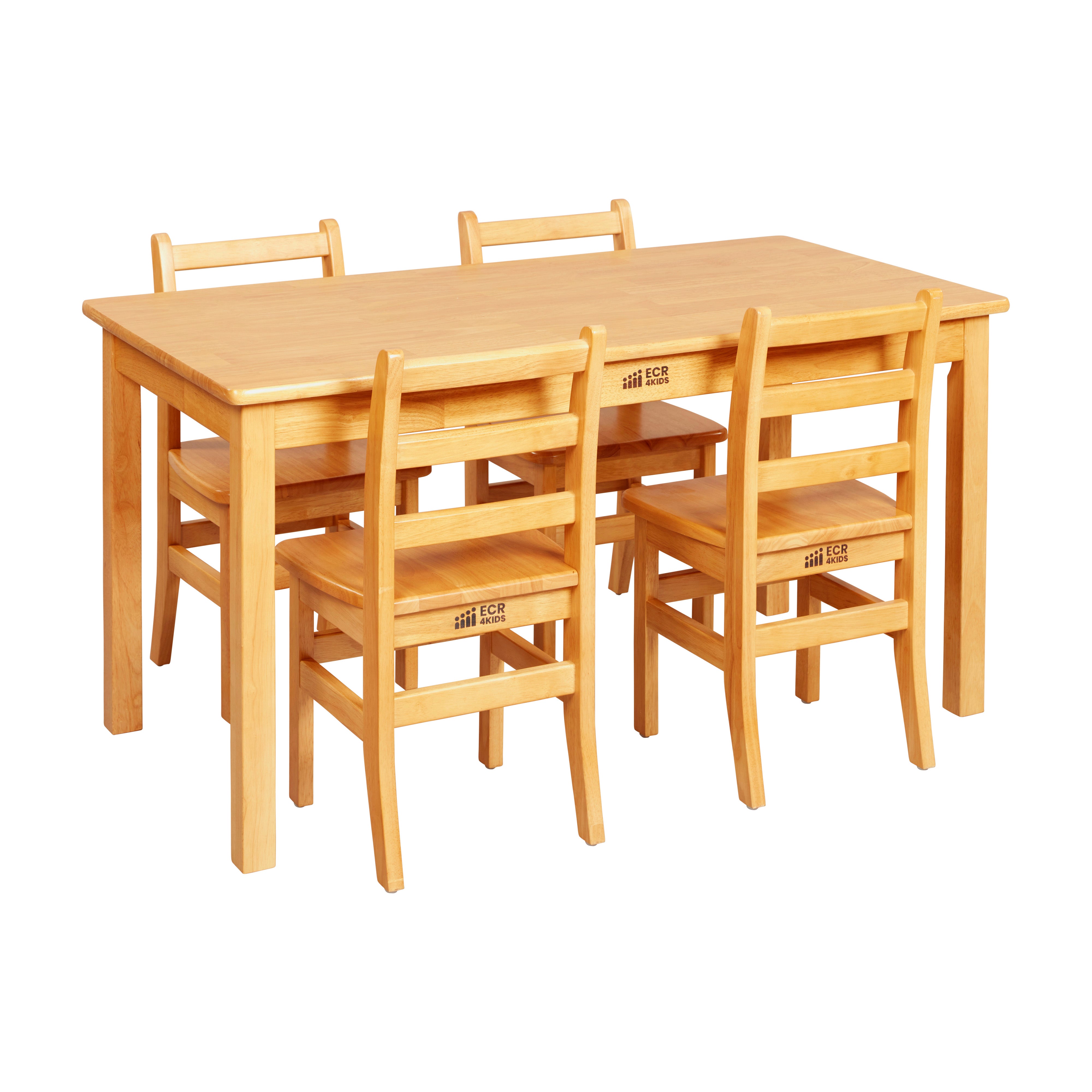 Rectangular Hardwood Table with 24in Legs and Four 14in Chairs, Kids Furniture
