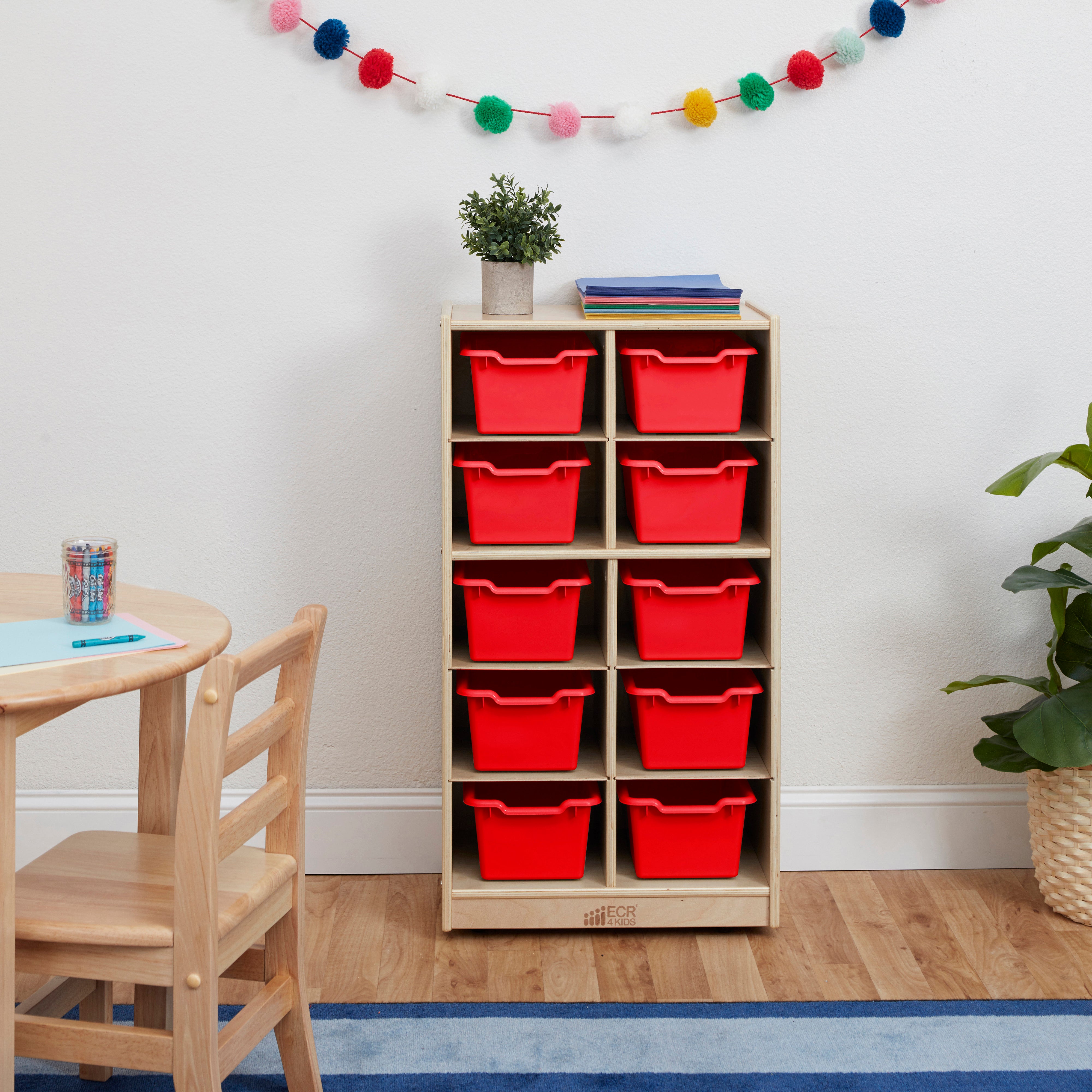 10 Cubby Mobile Tray Cabinet with 10 Scoop Front Storage Bins