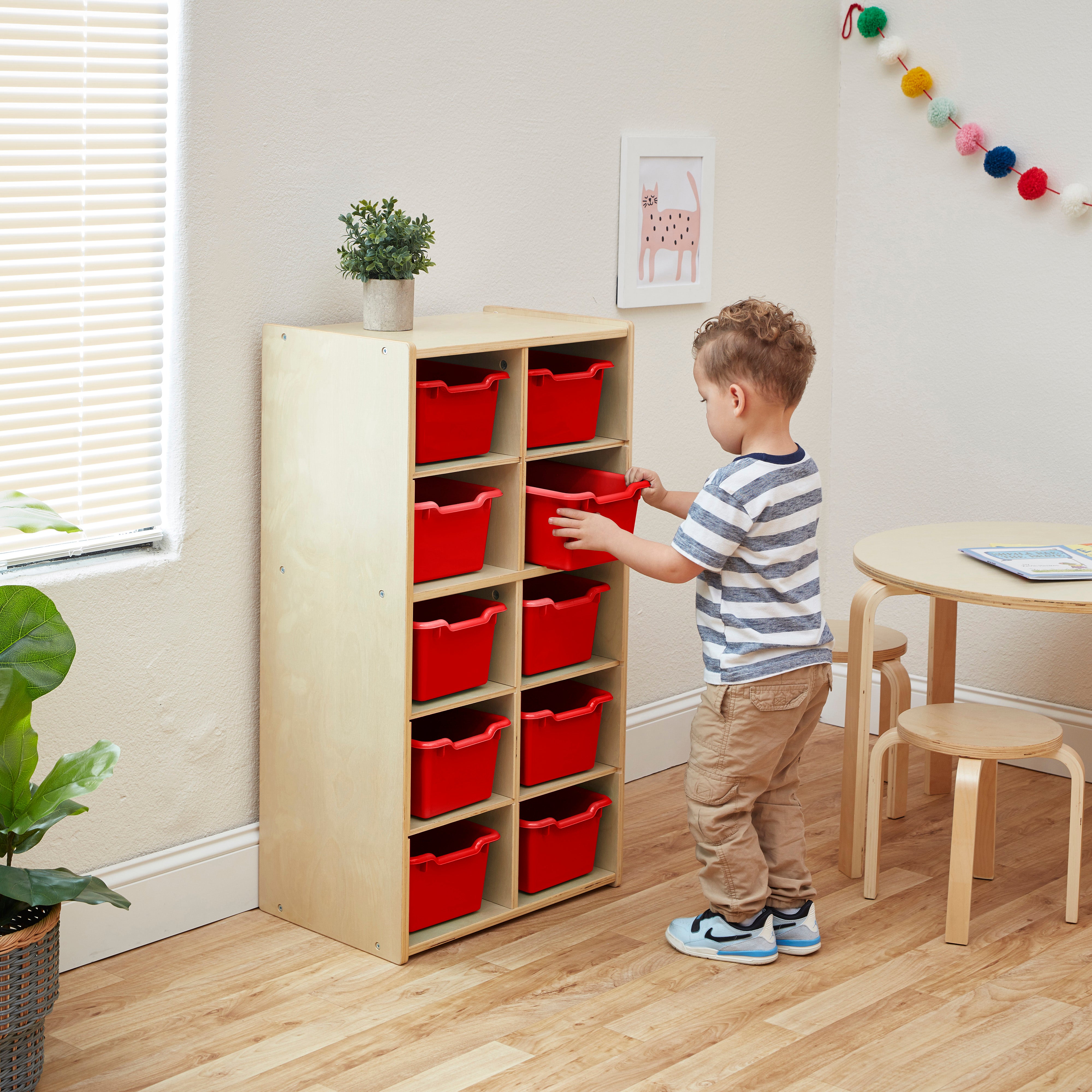 Streamline 10 Cubby Tray Storage Cabinet with 10 Scoop Front Storage Bins