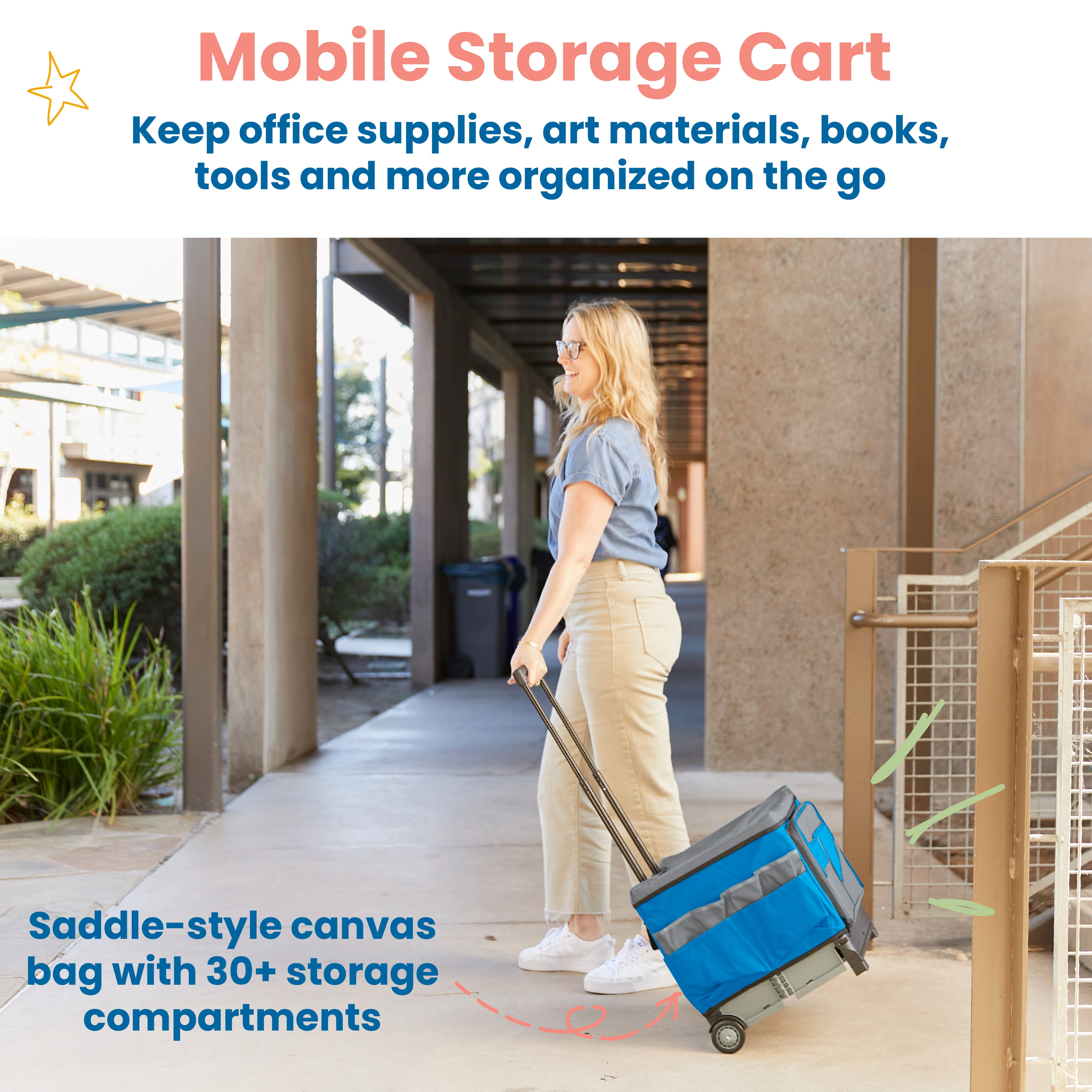 Universal Rolling Cart with Canvas Organizer Bag, Mobile Storage