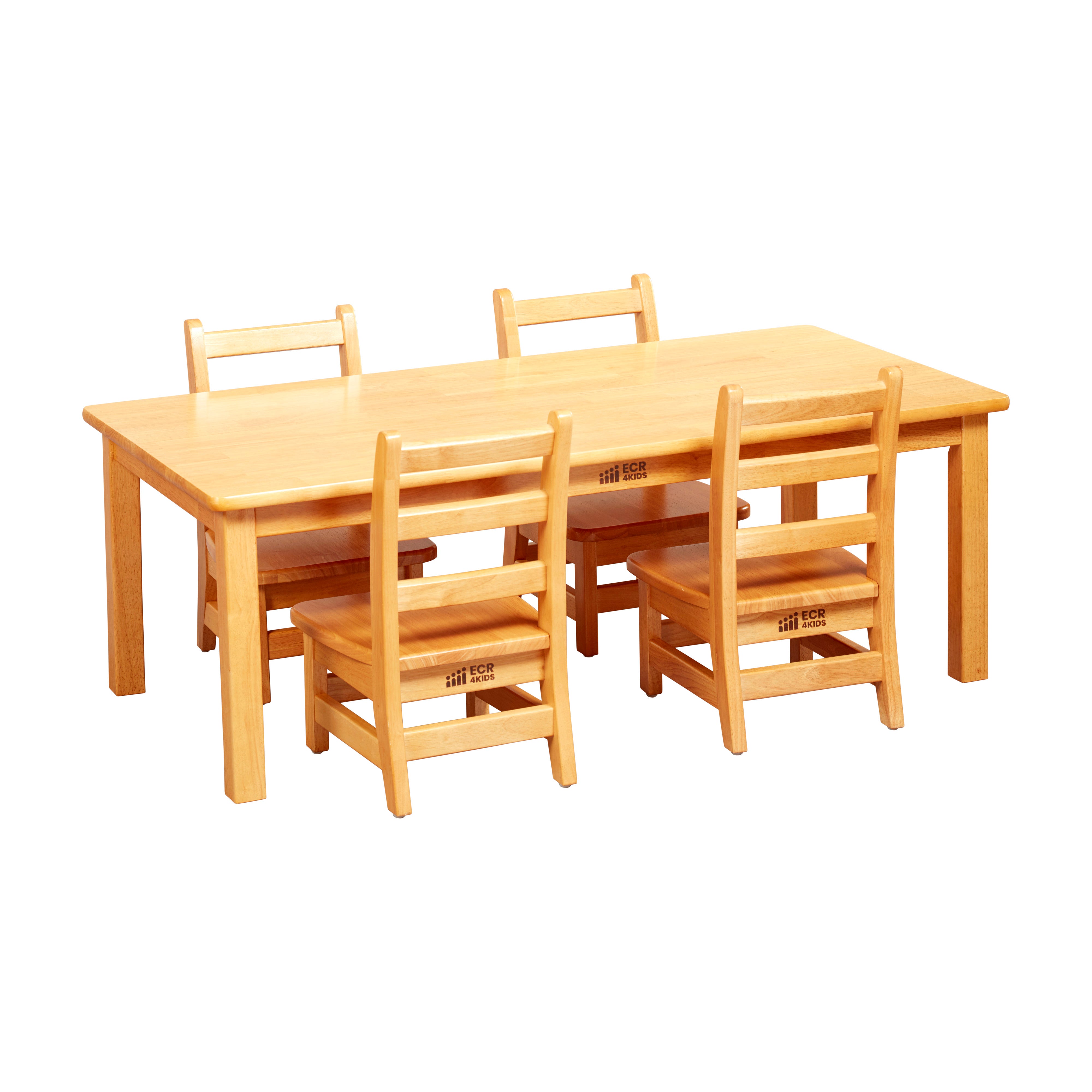 Rectangular Hardwood Table with 16in Legs and Four 8in Chairs, Kids Furniture