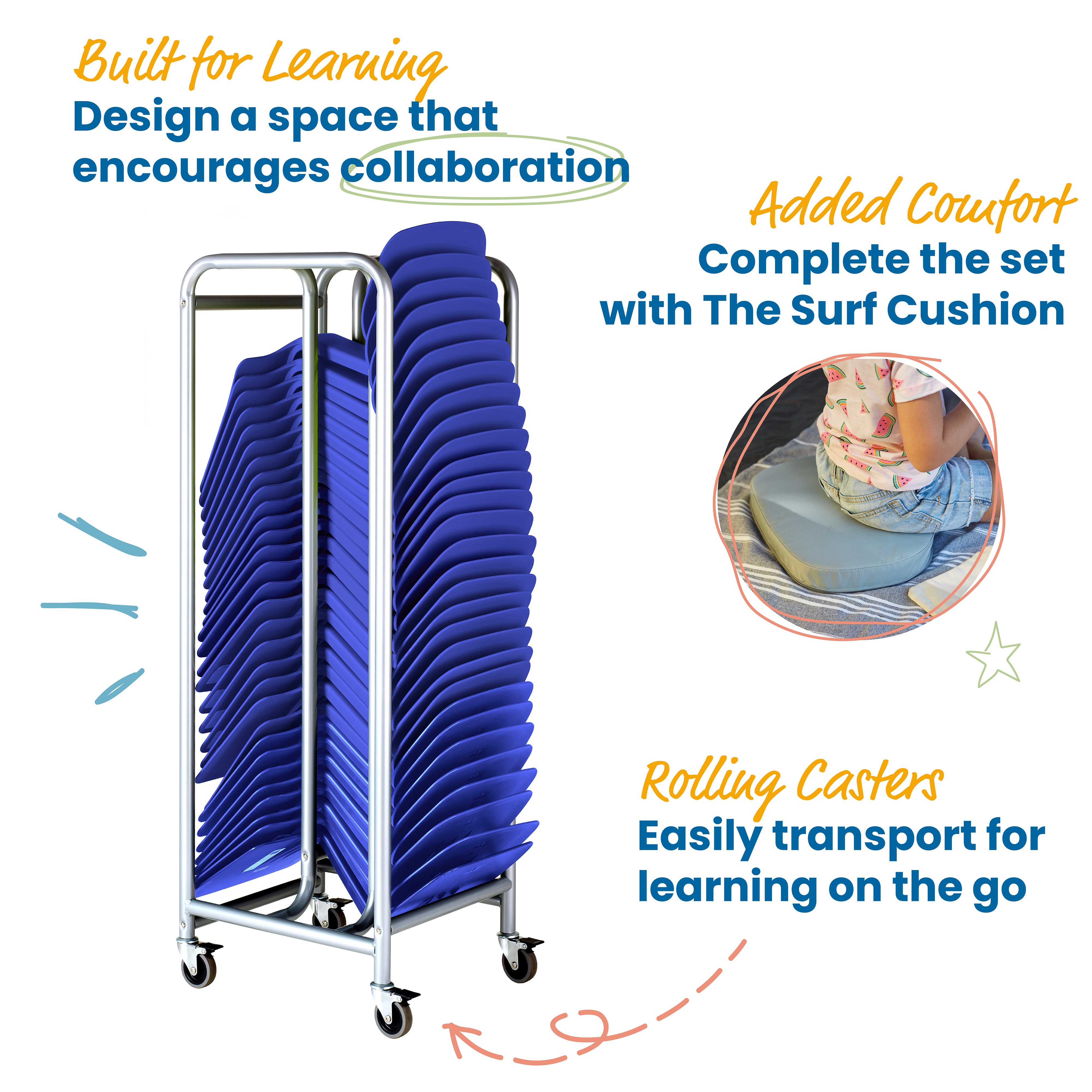 The Surf Mobile Storage Rack with 30 Surf Portable Desks Package, Classroom Flexible Seating