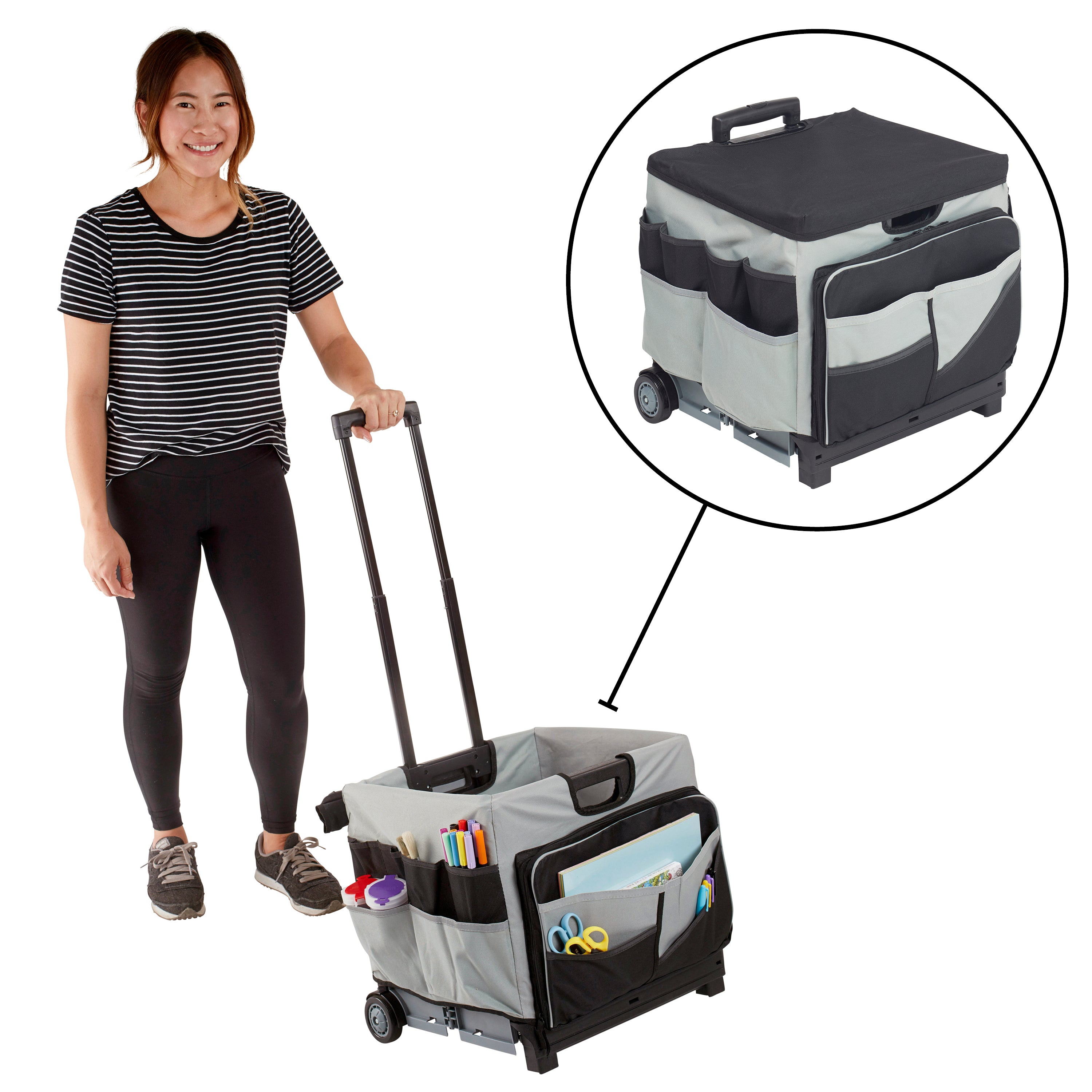 Universal Rolling Cart with Canvas Organizer Bag, Mobile Storage