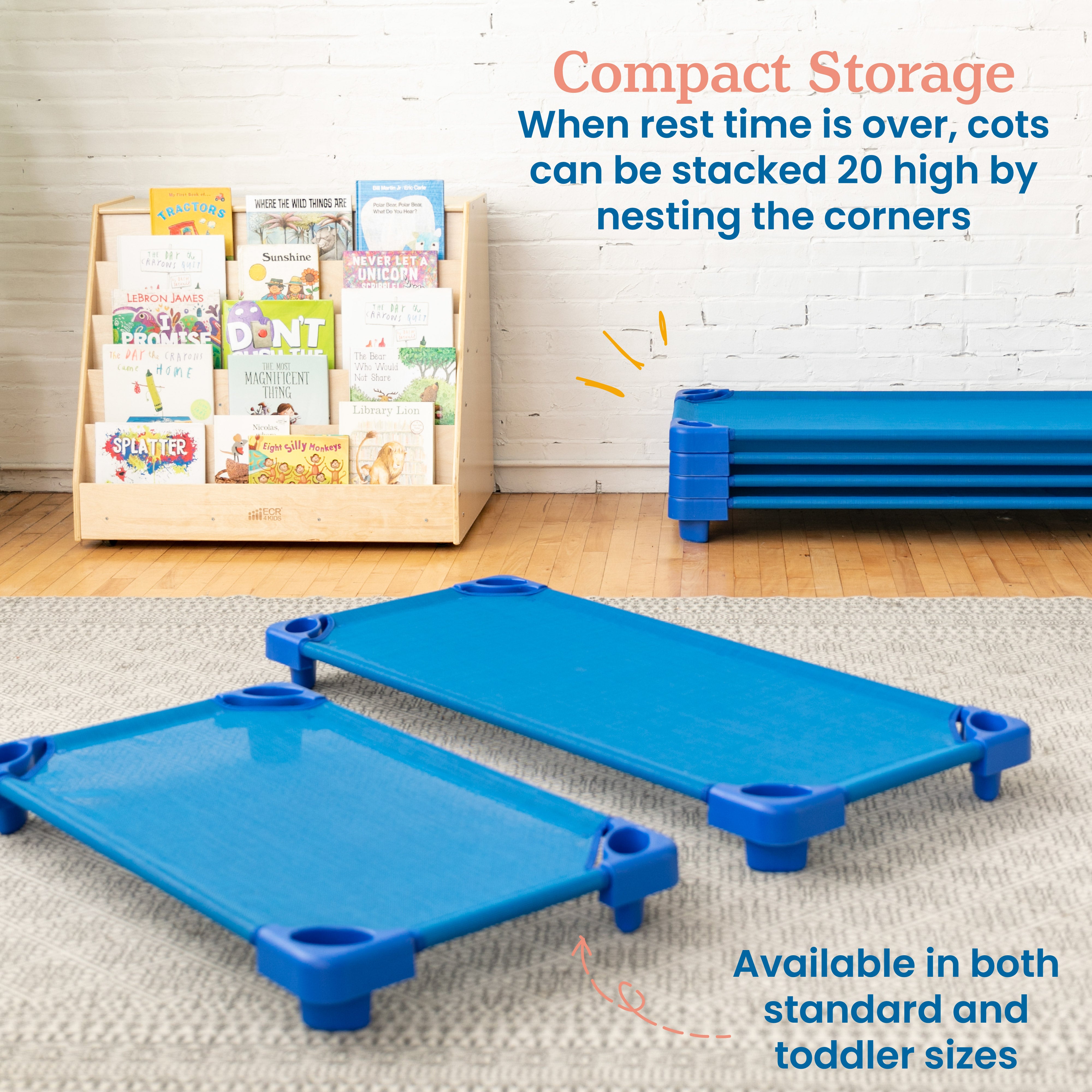 Stackable Kiddie Cot Standard Size Assembled 5 Pack Blue