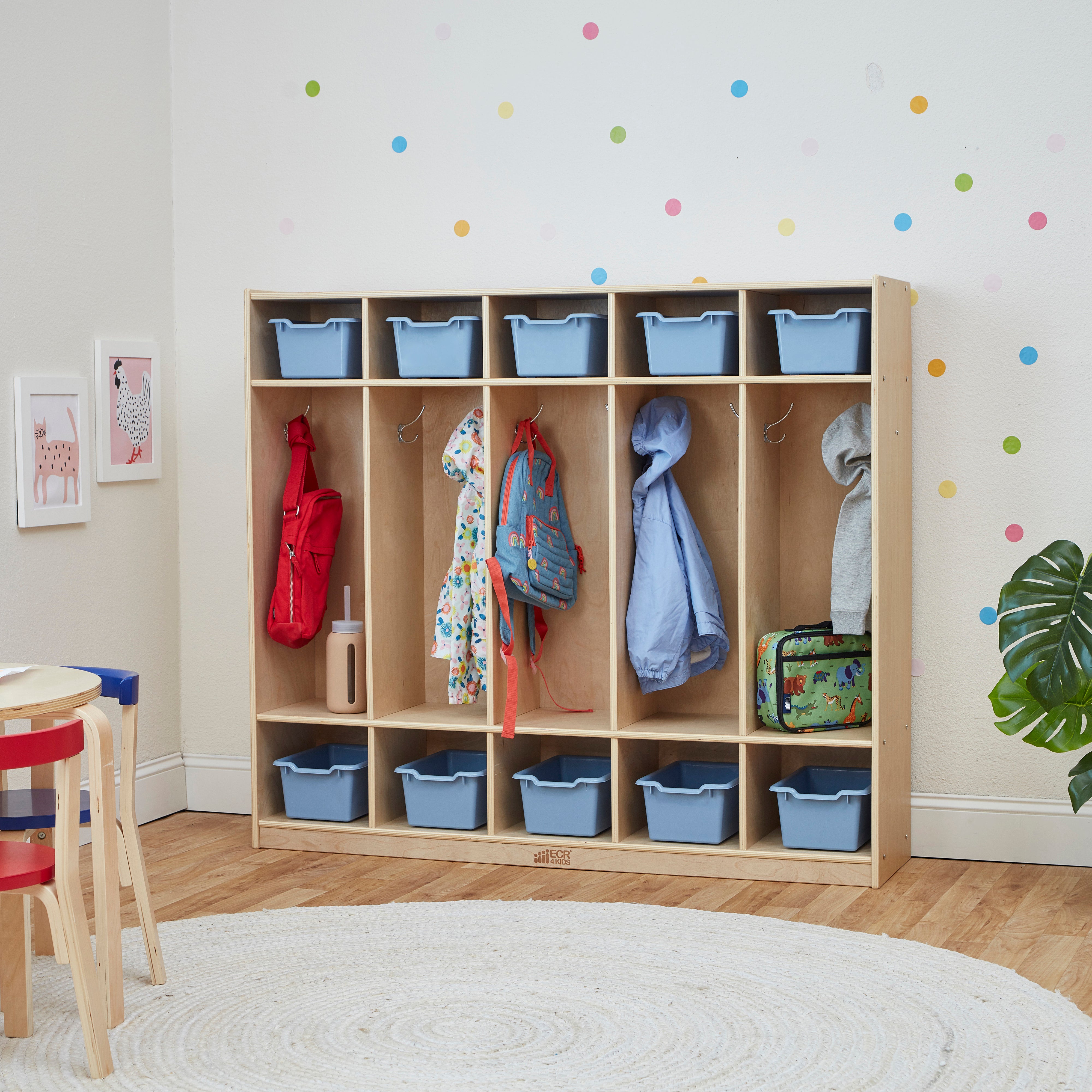 5-Section Coat Locker with 10 Scoop Front Storage Bins, Natural