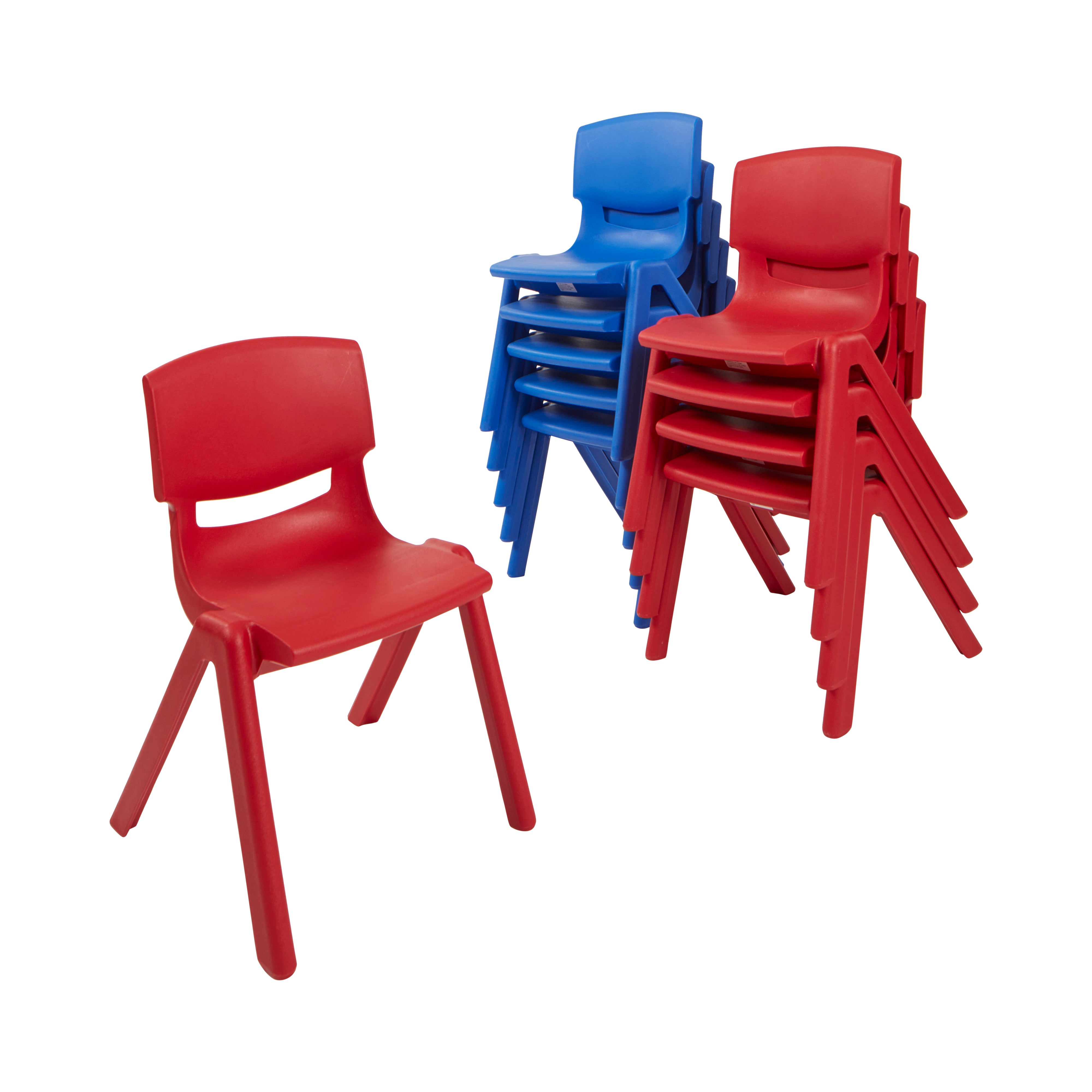 12in Plastic School Stack Chair, Classroom Furniture, Blue, 10-Piece