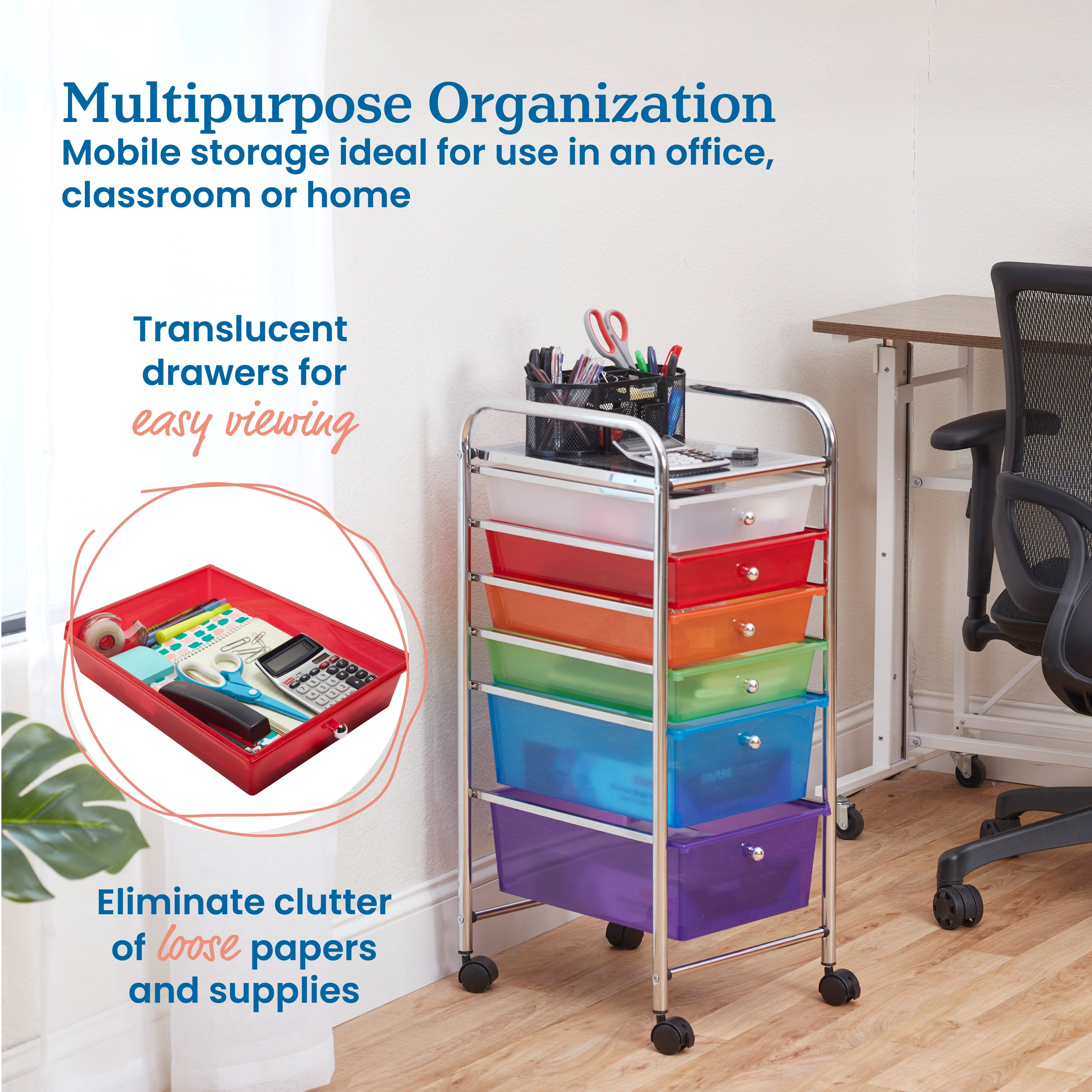 6-Drawer Mobile Organizer, Rolling Storage Cart