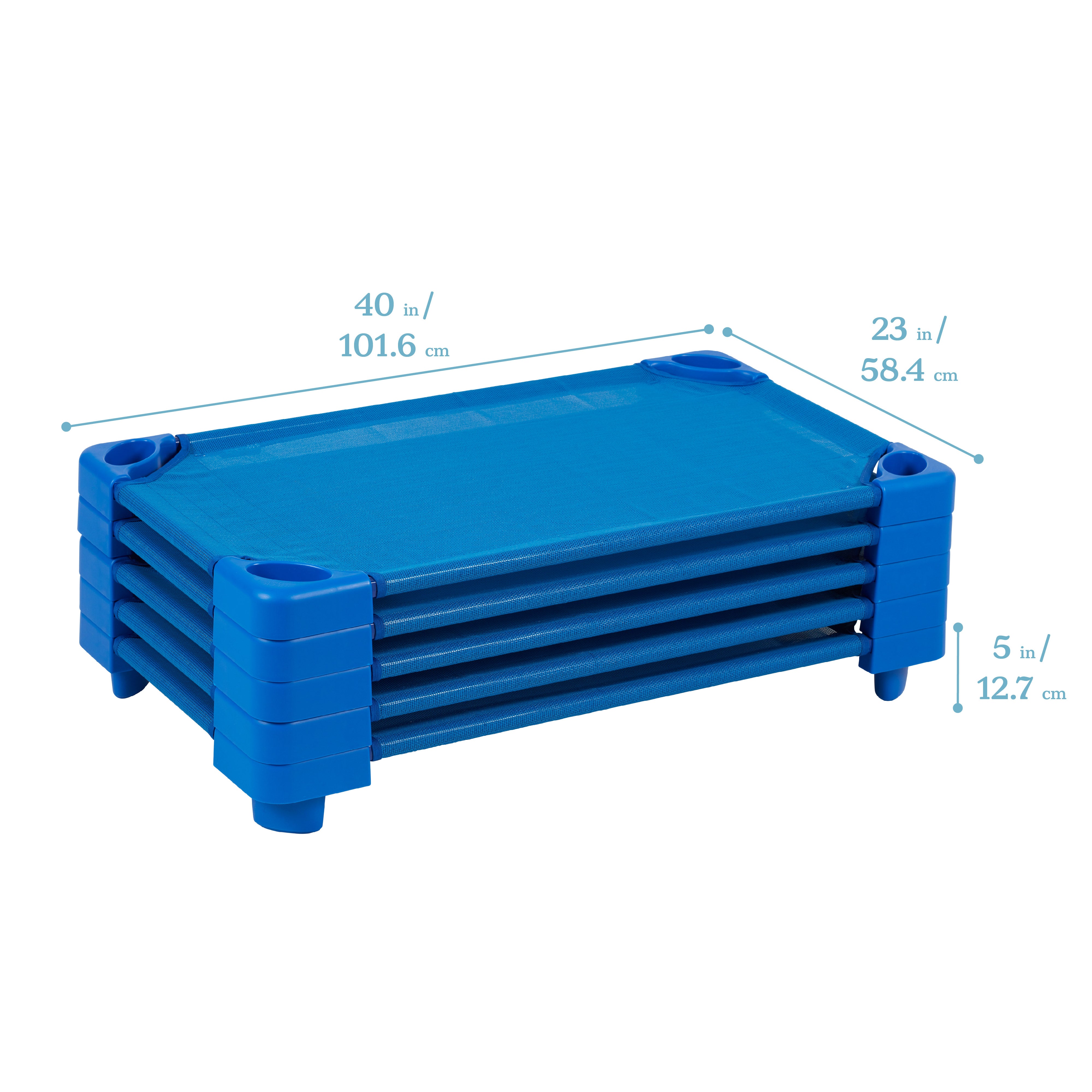 Stackable Kiddie Cot, Toddler Size, Classroom Furniture, Blue, 5-Pack