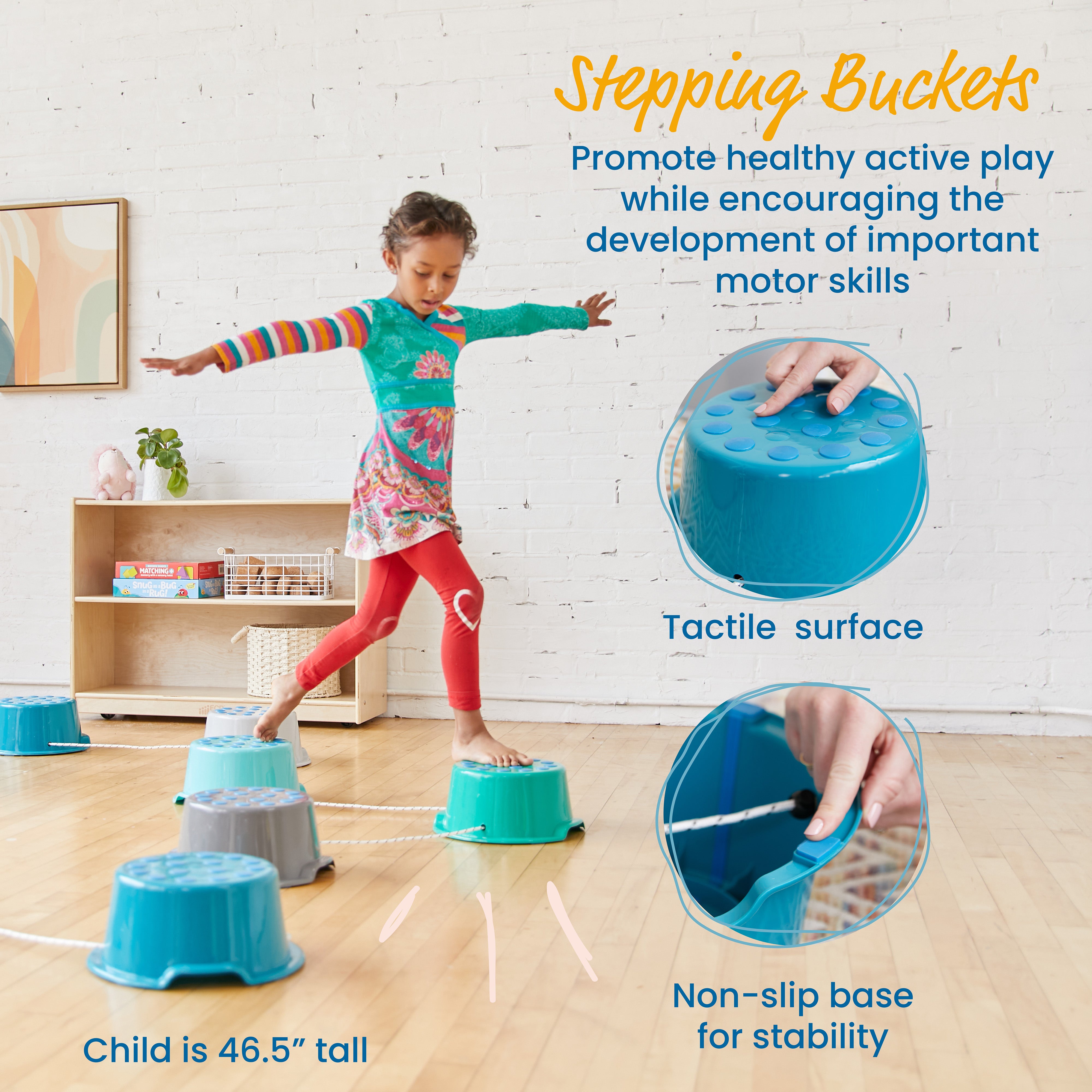 Stepping Buckets with Storage Carry Bag, Non-Skid Balance Stones