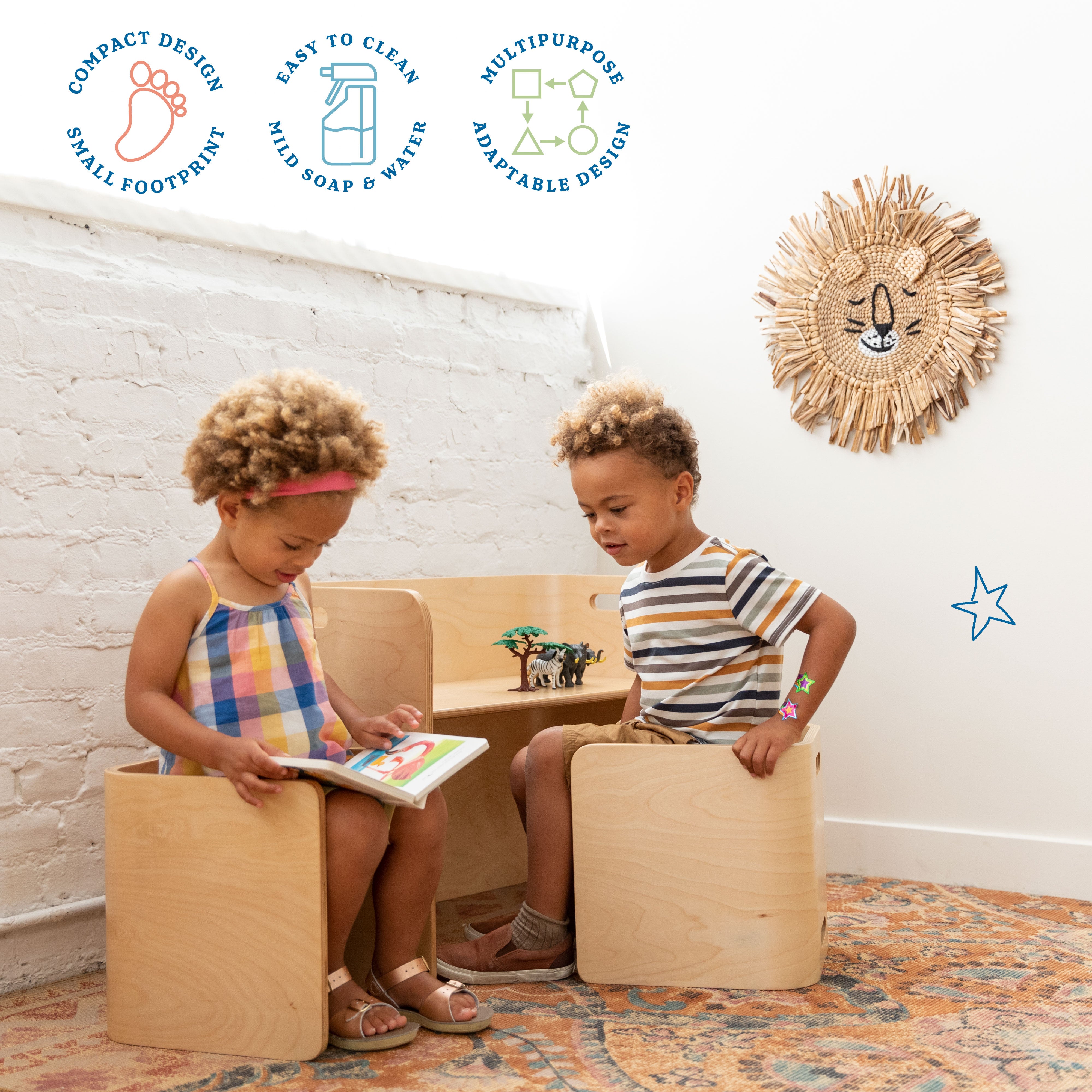 Bentwood Multipurpose Kids Wooden Table and Chair Set, 3-Piece