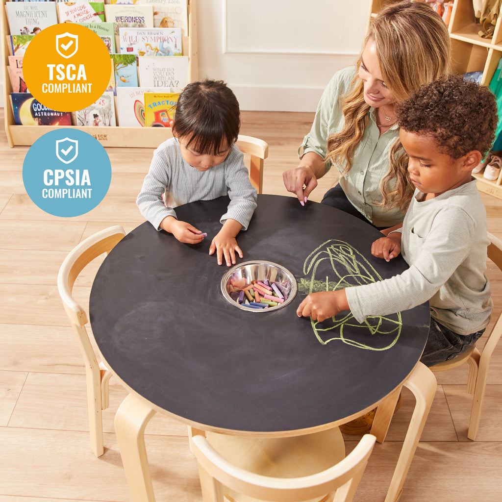 Children's chalkboard table and sale chairs