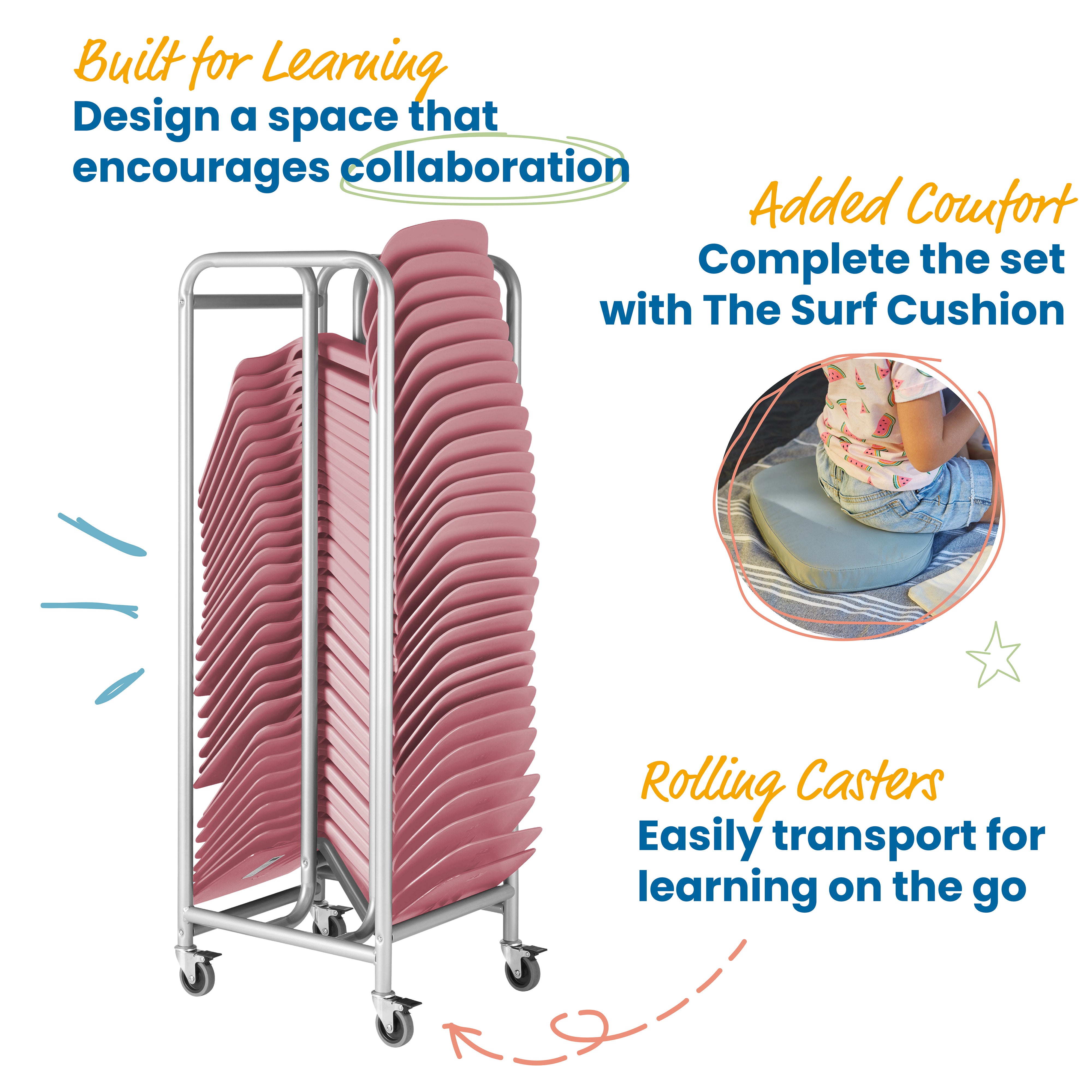 The Surf Mobile Storage Rack with 30 Surf Portable Desks Package, Classroom Flexible Seating