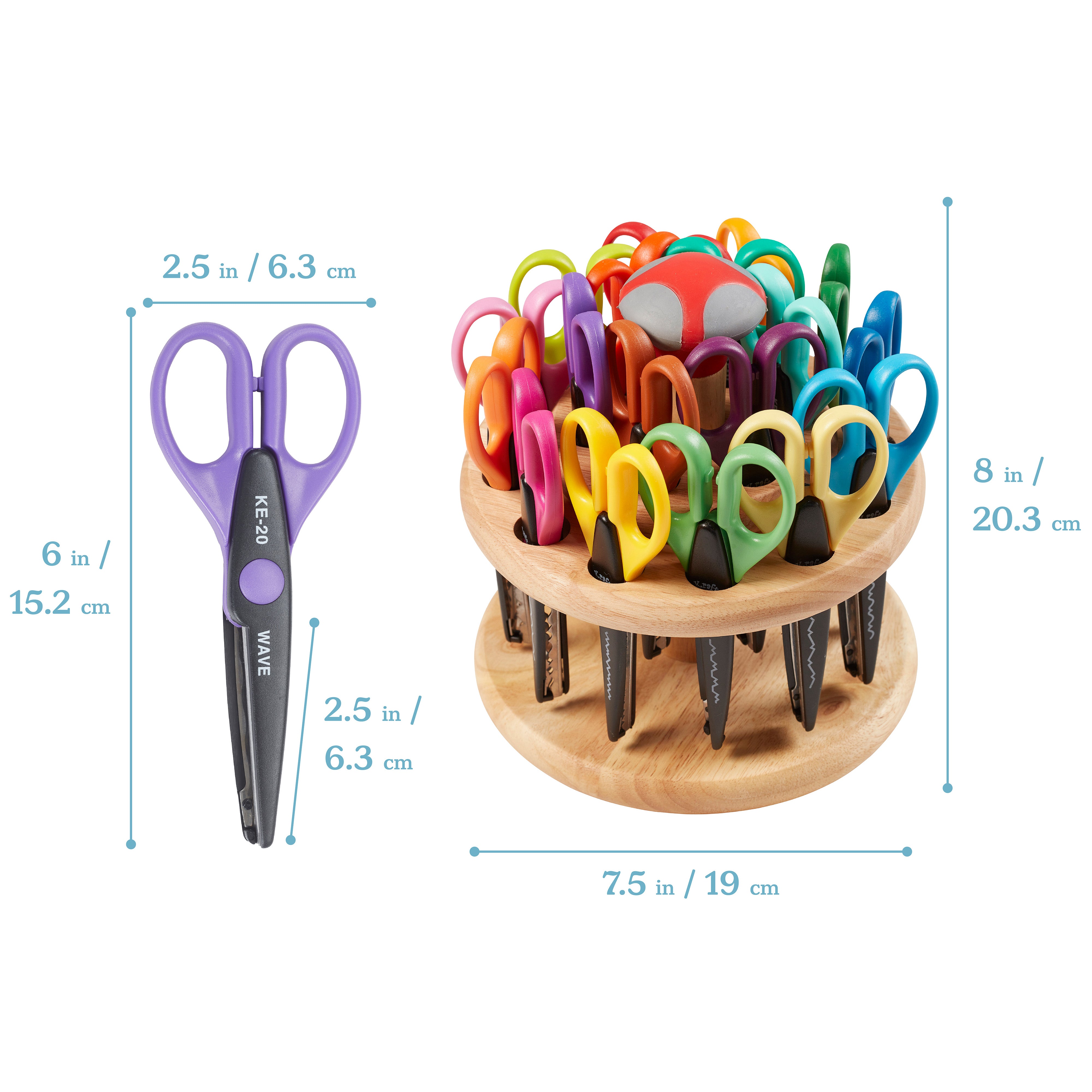 Kraft Edgers Scissors with Hardwood Rack, 18-Piece, Decorative Paper Scissors with Rotating store Stand for Kids, Teacher Supplies, Scrapbook